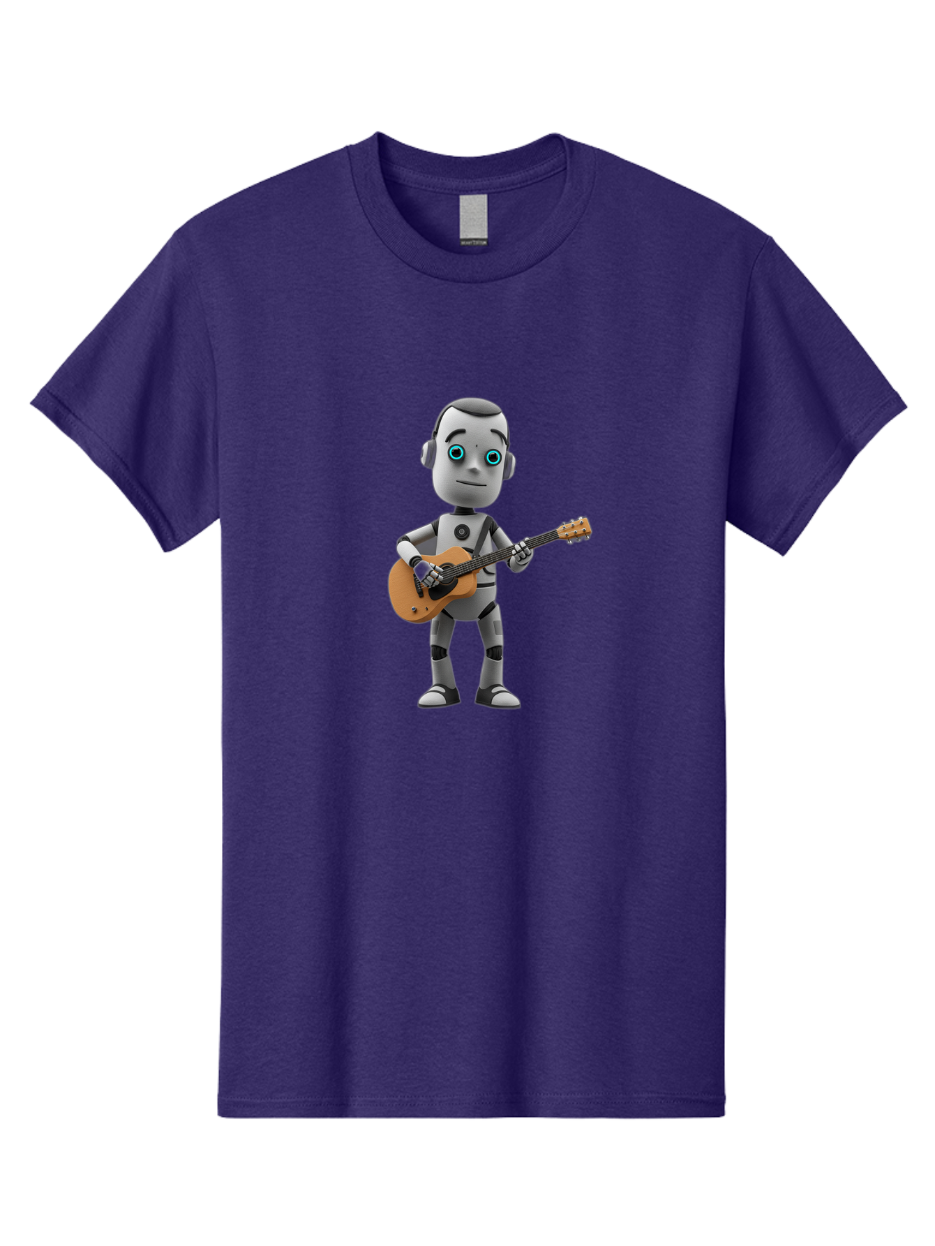 Robot-With-Guitar Men'S Graphic Tee, 100% Cotton, Comfortable Casual Summer Wear, Machine Washable, Robot Character, Playing Acoustic Guitar, Digital Art, Futuristic Design, Music Technology, Robot Musician, Cartoon Style, Blue Eyes, Bab359