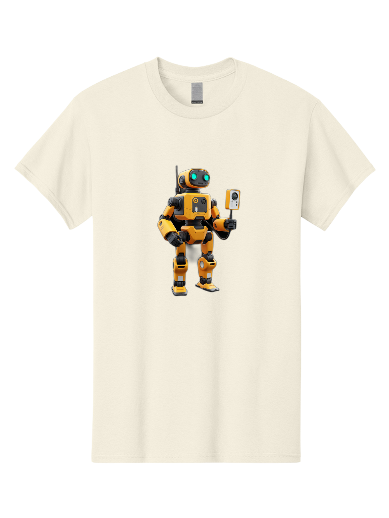 Robot-With-Selfie-Stick Men'S Graphic Tee, 100% Cotton, Comfortable Casual Summer Wear, Machine Washable, Robotic Figure, Humanoid Robot, Artificial Intelligence, Futuristic Technology, Robot Holding Device, Mechanical Limbs, Bab360