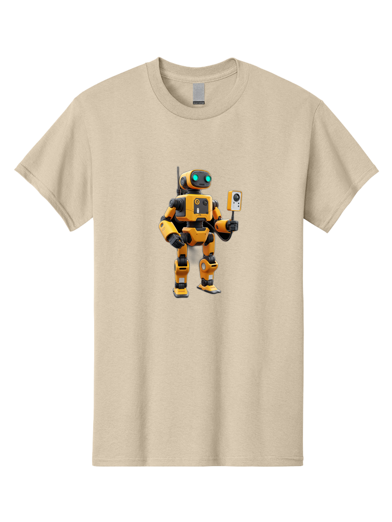 Robot-With-Selfie-Stick Men'S Graphic Tee, 100% Cotton, Comfortable Casual Summer Wear, Machine Washable, Robotic Figure, Humanoid Robot, Artificial Intelligence, Futuristic Technology, Robot Holding Device, Mechanical Limbs, Bab360