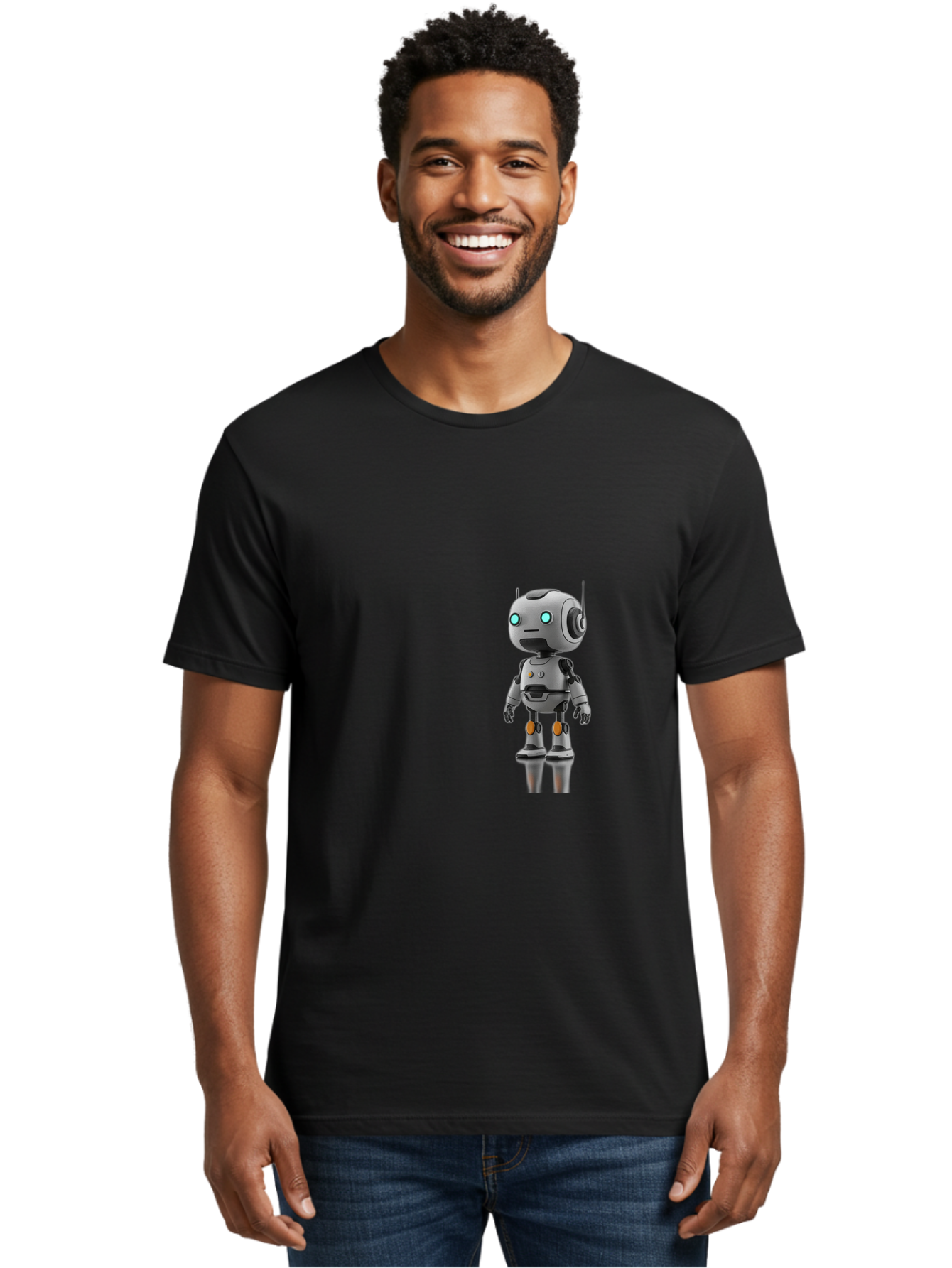 Robot Men'S Graphic Tee, 100% Cotton, Comfortable Casual Summer Wear, Machine Washable, Gray Robot, Artificial Intelligence, Futuristic Design, Robotic Technology, Mechanical Body, Glowing Blue Eyes, Robotic Head, Futuristic Character Bab361