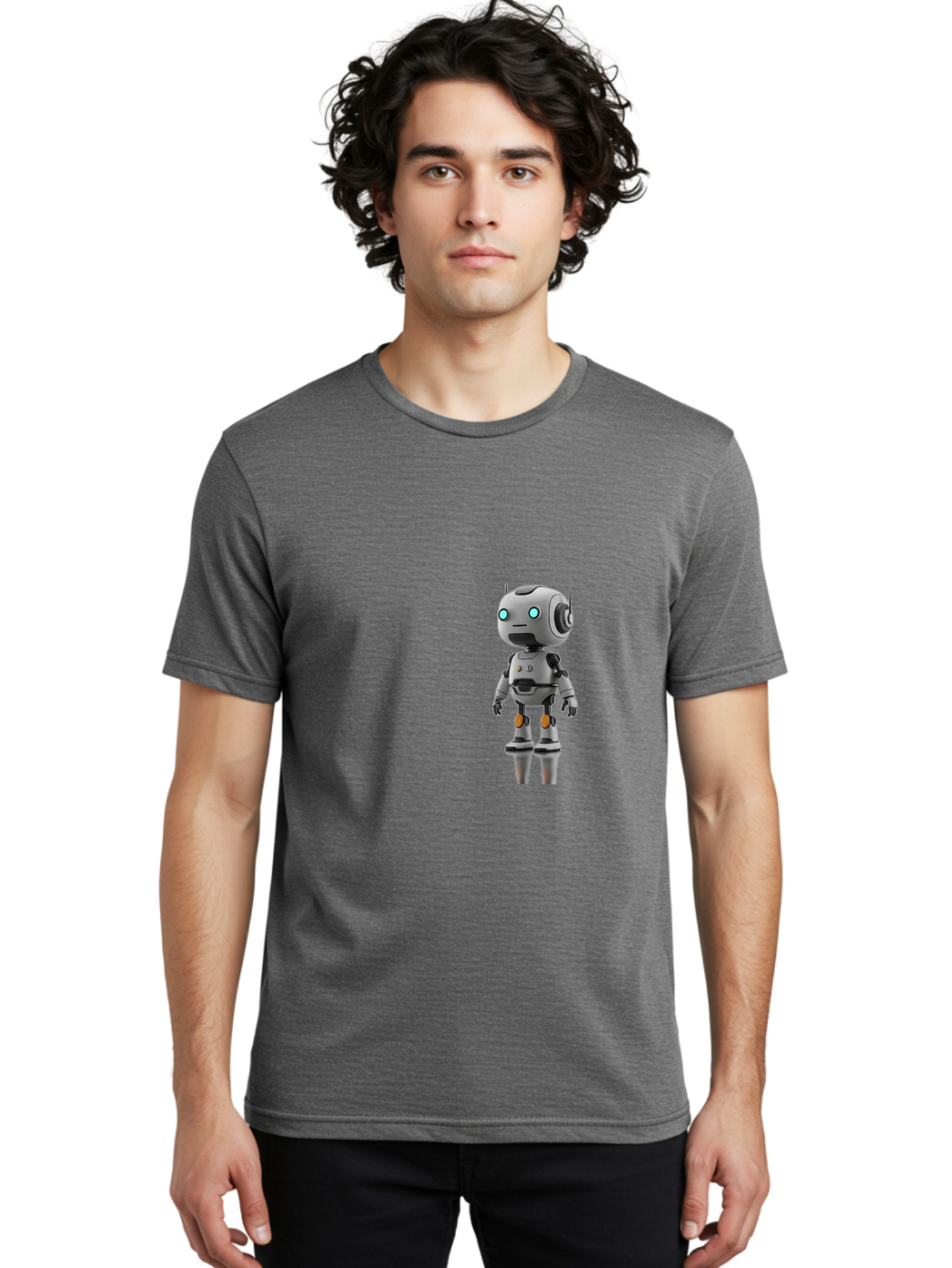 Robot Men'S Graphic Tee, 100% Cotton, Comfortable Casual Summer Wear, Machine Washable, Gray Robot, Artificial Intelligence, Futuristic Design, Robotic Technology, Mechanical Body, Glowing Blue Eyes, Robotic Head, Futuristic Character Bab361