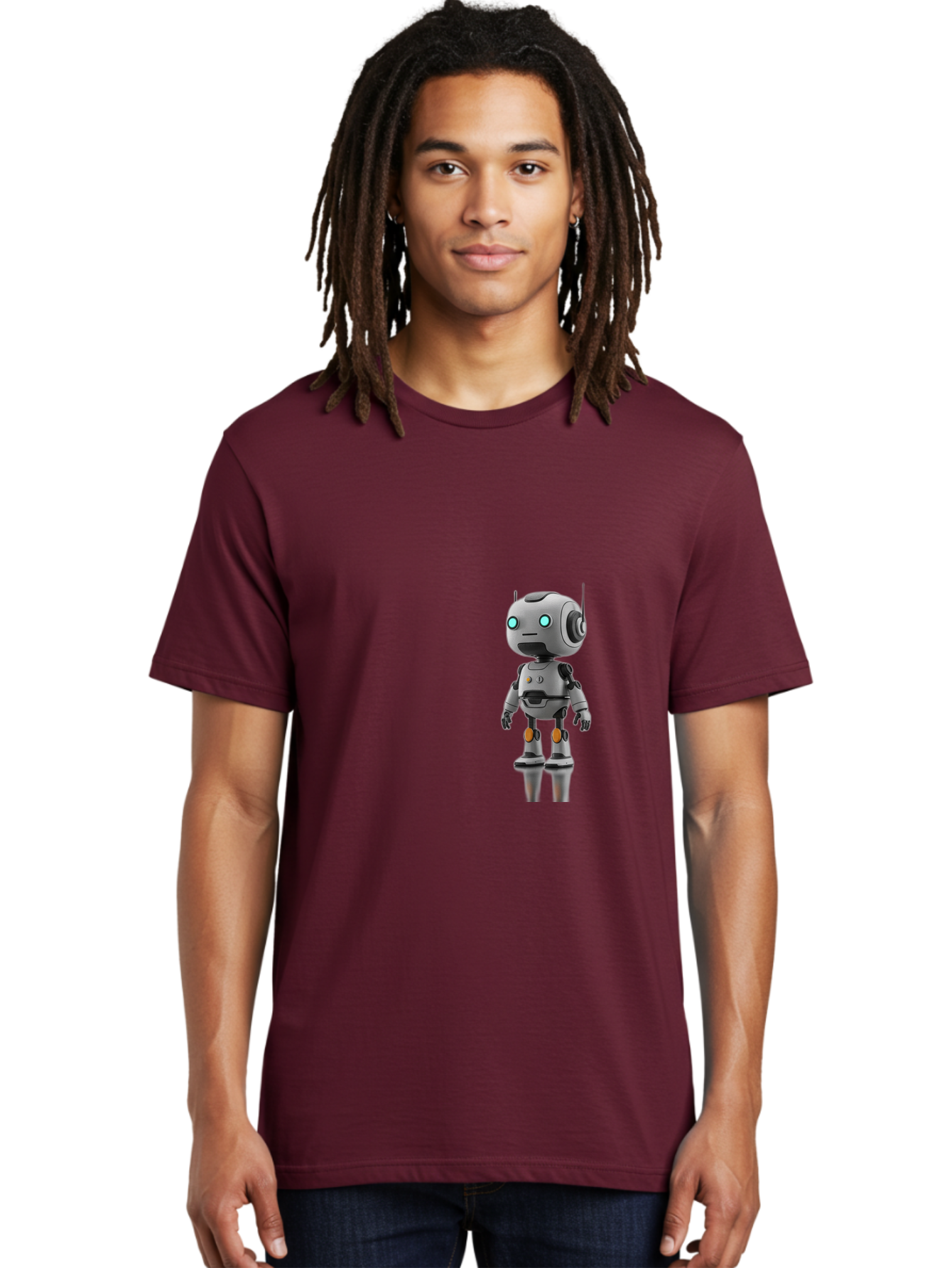 Robot Men'S Graphic Tee, 100% Cotton, Comfortable Casual Summer Wear, Machine Washable, Gray Robot, Artificial Intelligence, Futuristic Design, Robotic Technology, Mechanical Body, Glowing Blue Eyes, Robotic Head, Futuristic Character Bab361