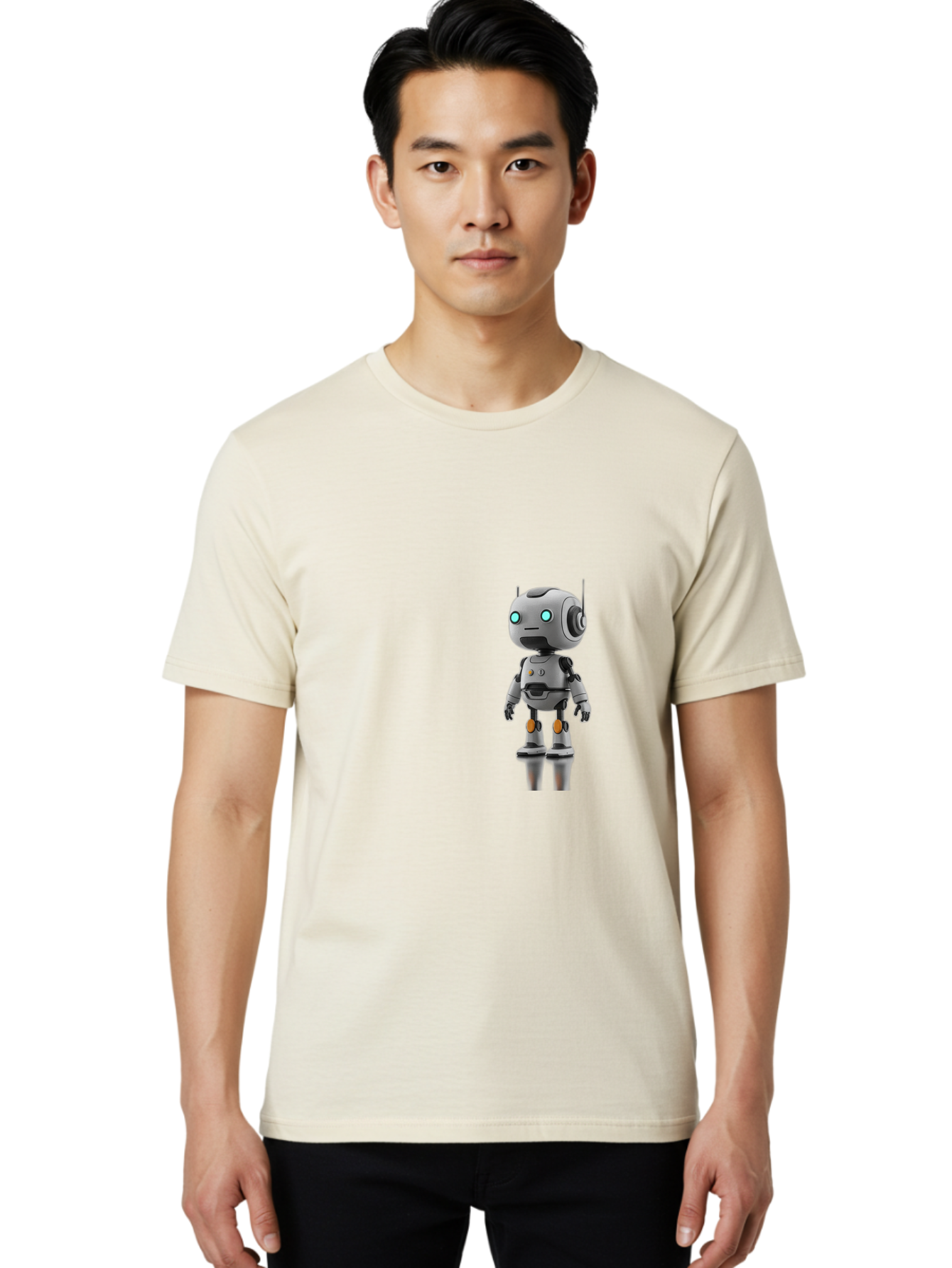 Robot Men'S Graphic Tee, 100% Cotton, Comfortable Casual Summer Wear, Machine Washable, Gray Robot, Artificial Intelligence, Futuristic Design, Robotic Technology, Mechanical Body, Glowing Blue Eyes, Robotic Head, Futuristic Character Bab361
