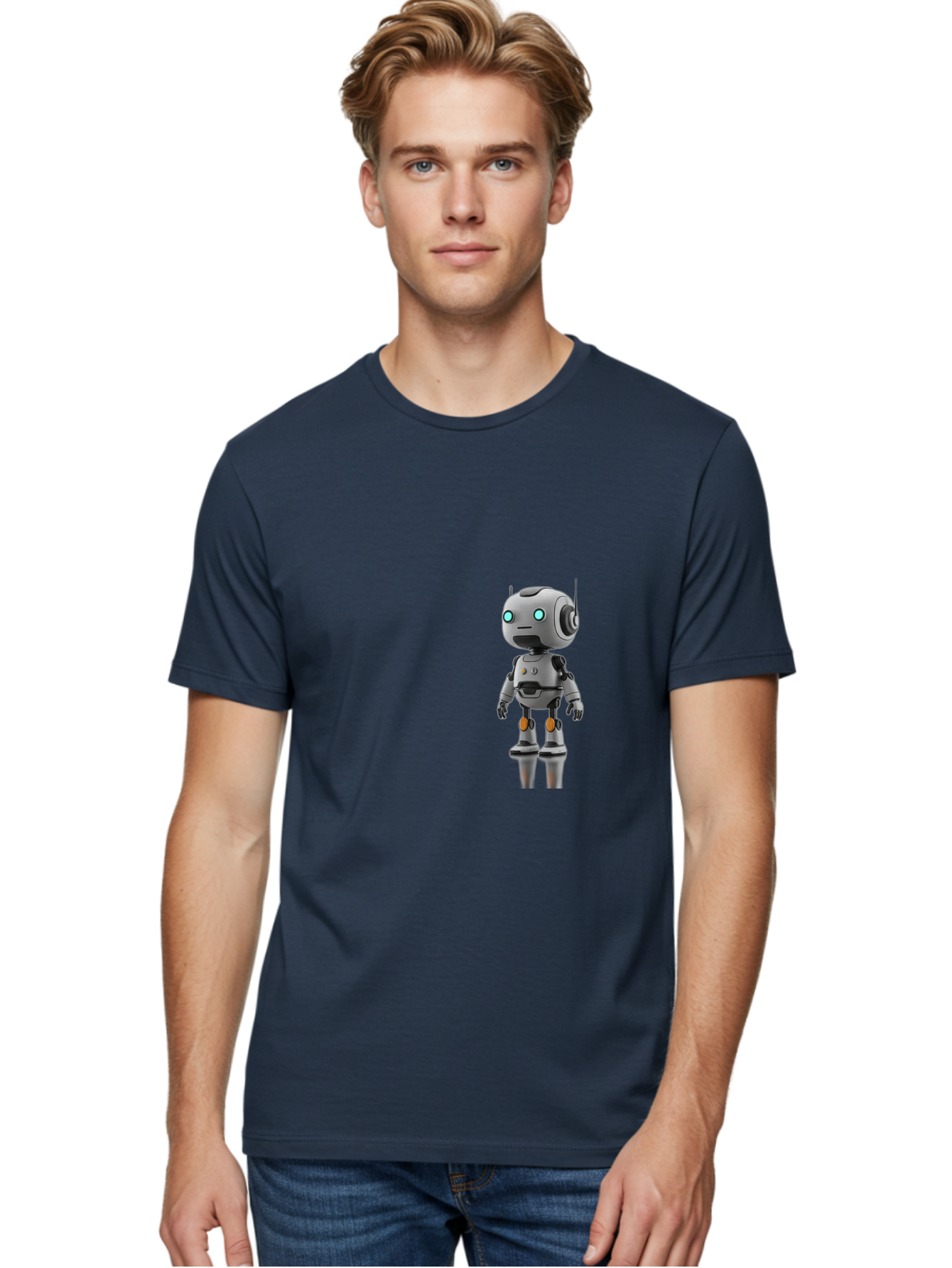 Robot Men'S Graphic Tee, 100% Cotton, Comfortable Casual Summer Wear, Machine Washable, Gray Robot, Artificial Intelligence, Futuristic Design, Robotic Technology, Mechanical Body, Glowing Blue Eyes, Robotic Head, Futuristic Character Bab361