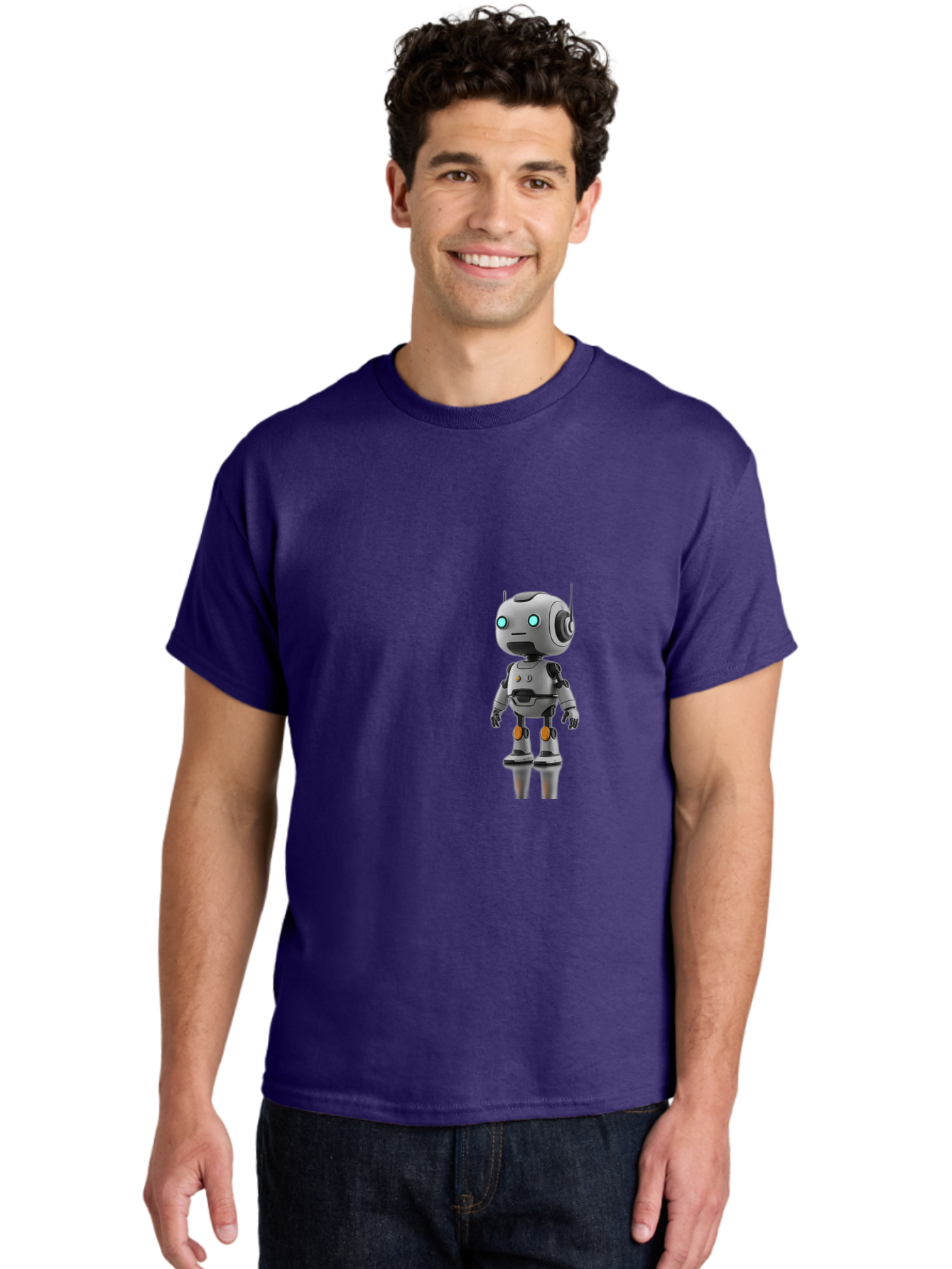 Robot Men'S Graphic Tee, 100% Cotton, Comfortable Casual Summer Wear, Machine Washable, Gray Robot, Artificial Intelligence, Futuristic Design, Robotic Technology, Mechanical Body, Glowing Blue Eyes, Robotic Head, Futuristic Character Bab361