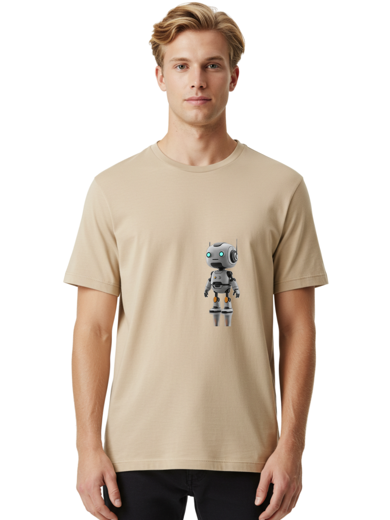 Robot Men'S Graphic Tee, 100% Cotton, Comfortable Casual Summer Wear, Machine Washable, Gray Robot, Artificial Intelligence, Futuristic Design, Robotic Technology, Mechanical Body, Glowing Blue Eyes, Robotic Head, Futuristic Character Bab361