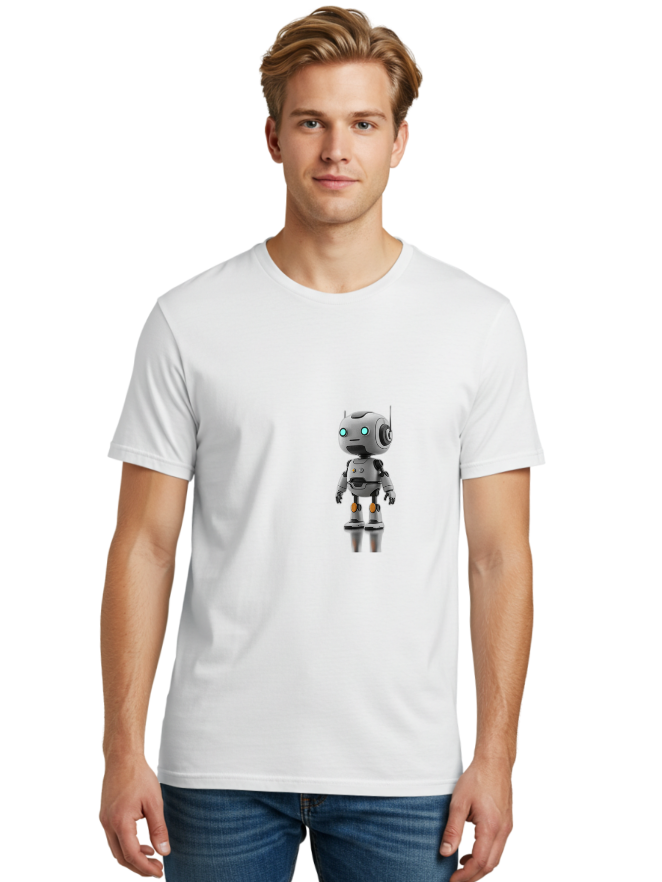 Robot Men'S Graphic Tee, 100% Cotton, Comfortable Casual Summer Wear, Machine Washable, Gray Robot, Artificial Intelligence, Futuristic Design, Robotic Technology, Mechanical Body, Glowing Blue Eyes, Robotic Head, Futuristic Character Bab361