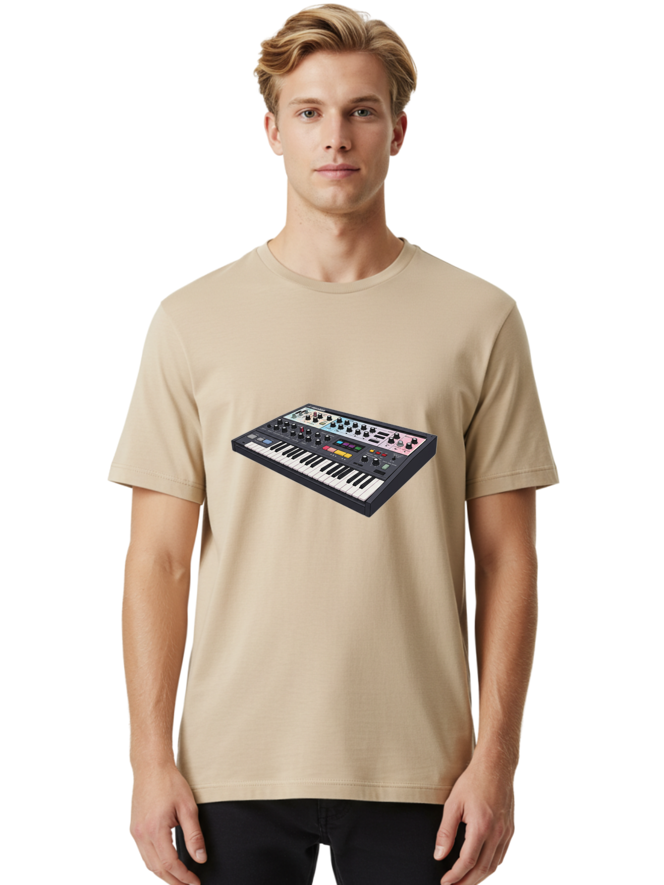 Roland-Jupiter-8 Men'S Graphic Tee, 100% Cotton, Comfortable Casual Summer Wear, Machine Washable, Music Synthesizer, Electronic Keyboard, Midi Controller, Sound Editing, Music Production, Audio Equipment, Musical Instrument, Korg Synthesizer, Bab362