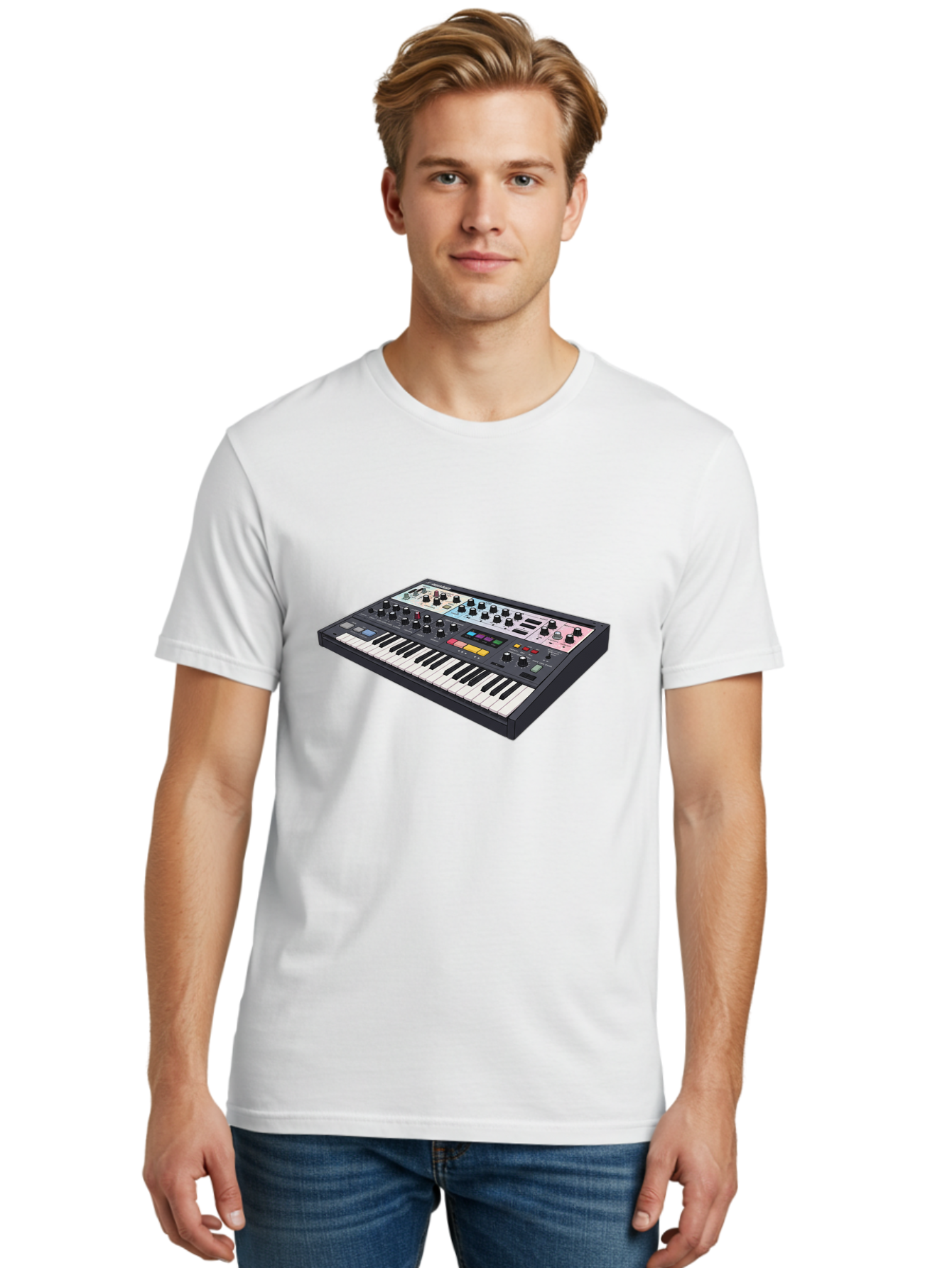 Roland-Jupiter-8 Men'S Graphic Tee, 100% Cotton, Comfortable Casual Summer Wear, Machine Washable, Music Synthesizer, Electronic Keyboard, Midi Controller, Sound Editing, Music Production, Audio Equipment, Musical Instrument, Korg Synthesizer, Bab362