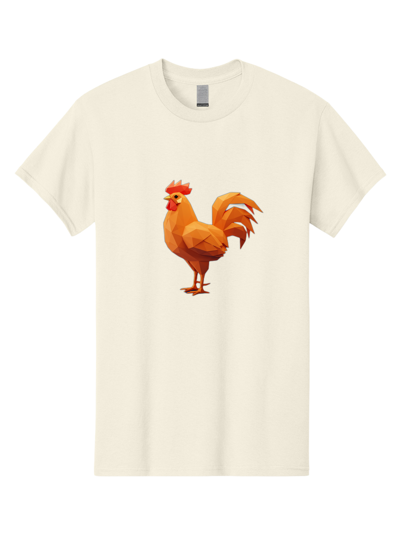 Rooster Men'S Graphic Tee, 100% Cotton, Comfortable Casual Summer Wear, Machine Washable, Low Poly Rooster, Orange Rooster, 3D Rooster, Polygonal Art, Geometric Animal, Farm Animal, Rooster Illustration, Modern Rooster Design, Digital Art Bab363