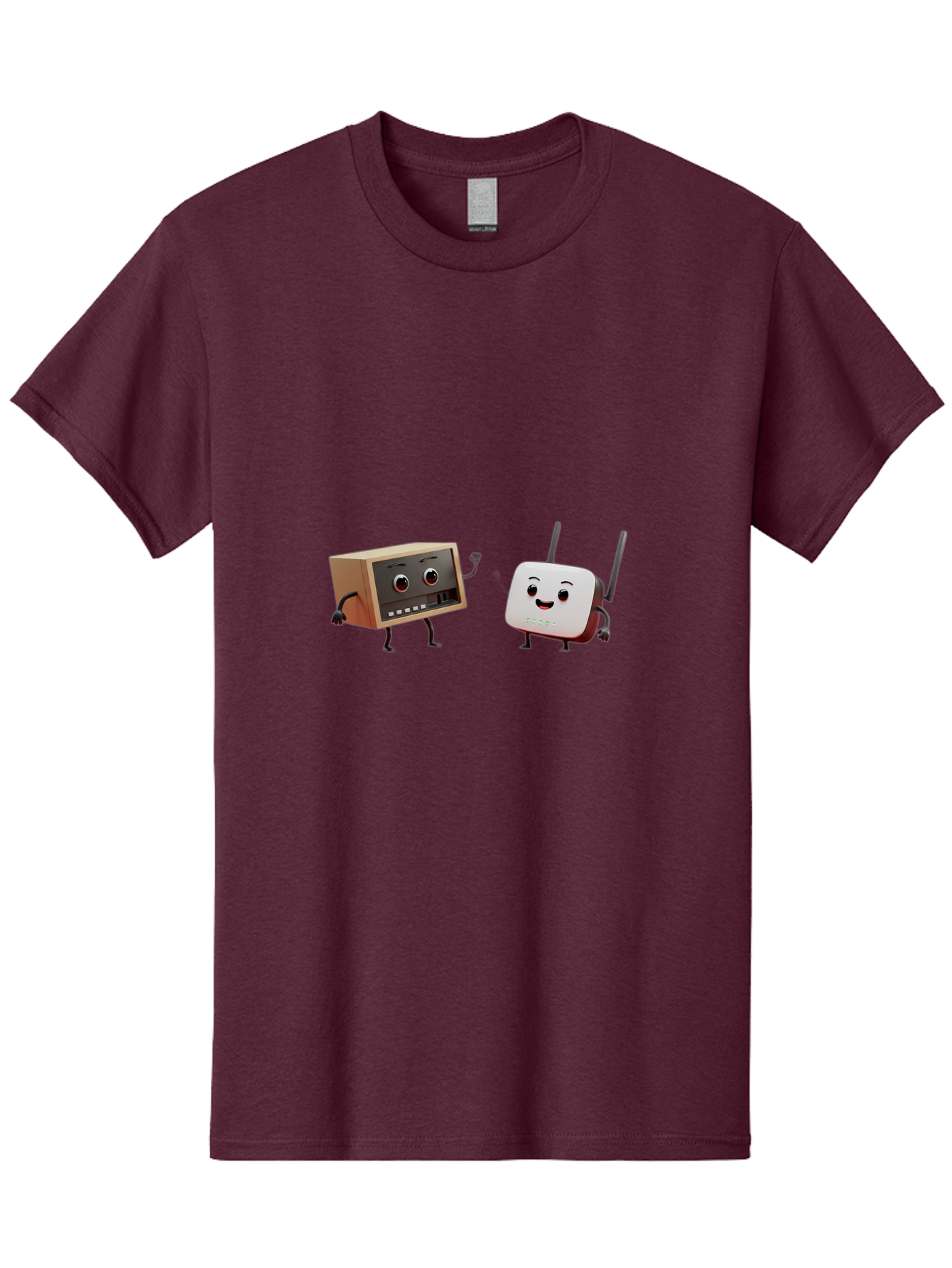 Router-And-Radio Men'S Graphic Tee, 100% Cotton, Comfortable Casual Summer Wear, Machine Washable, Anthropomorphic Router, Anthropomorphic Radio, Funny Characters, Cartoon Devices, Smiling Faces, Wireless Technology, Nostalgic Radio, Bab364