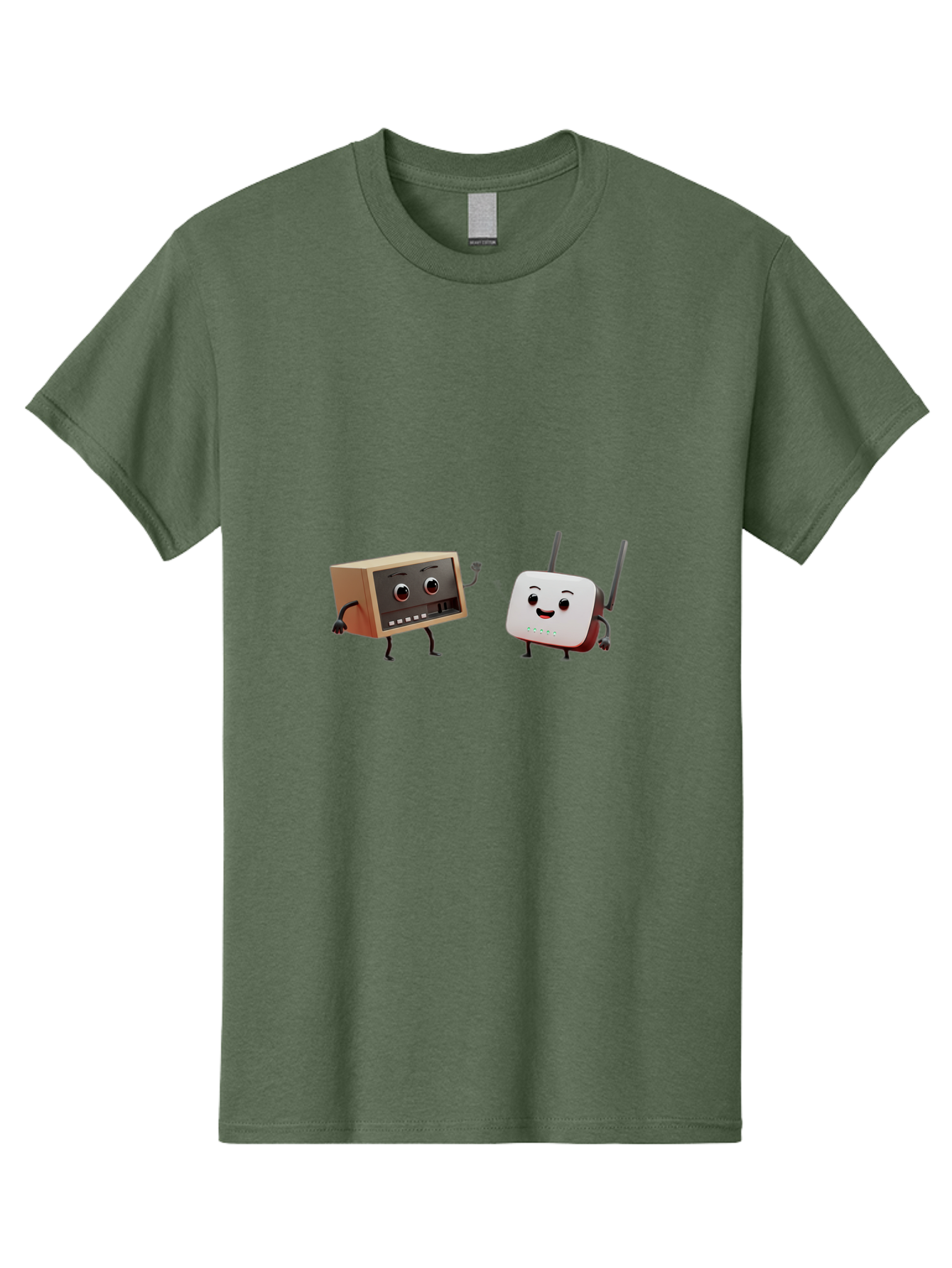 Router-And-Radio Men'S Graphic Tee, 100% Cotton, Comfortable Casual Summer Wear, Machine Washable, Anthropomorphic Router, Anthropomorphic Radio, Funny Characters, Cartoon Devices, Smiling Faces, Wireless Technology, Nostalgic Radio, Bab364