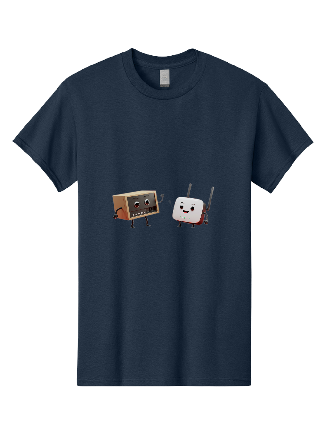 Router-And-Radio Men'S Graphic Tee, 100% Cotton, Comfortable Casual Summer Wear, Machine Washable, Anthropomorphic Router, Anthropomorphic Radio, Funny Characters, Cartoon Devices, Smiling Faces, Wireless Technology, Nostalgic Radio, Bab364