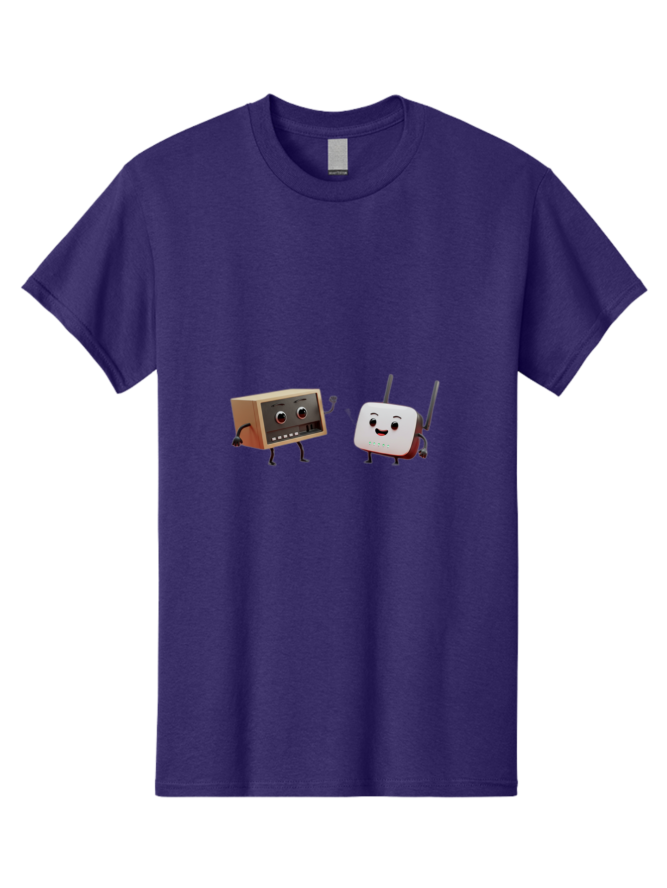 Router-And-Radio Men'S Graphic Tee, 100% Cotton, Comfortable Casual Summer Wear, Machine Washable, Anthropomorphic Router, Anthropomorphic Radio, Funny Characters, Cartoon Devices, Smiling Faces, Wireless Technology, Nostalgic Radio, Bab364