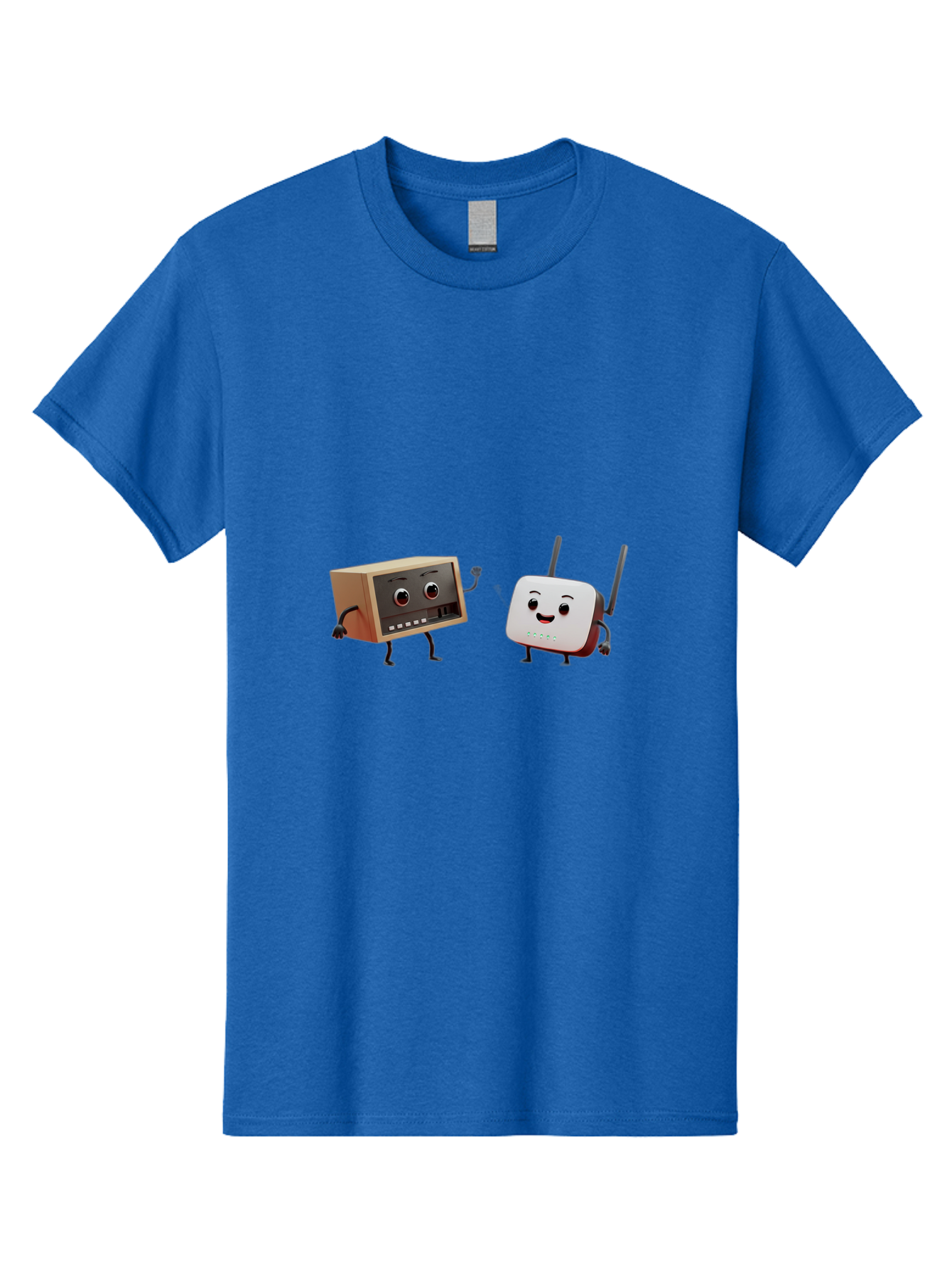 Router-And-Radio Men'S Graphic Tee, 100% Cotton, Comfortable Casual Summer Wear, Machine Washable, Anthropomorphic Router, Anthropomorphic Radio, Funny Characters, Cartoon Devices, Smiling Faces, Wireless Technology, Nostalgic Radio, Bab364