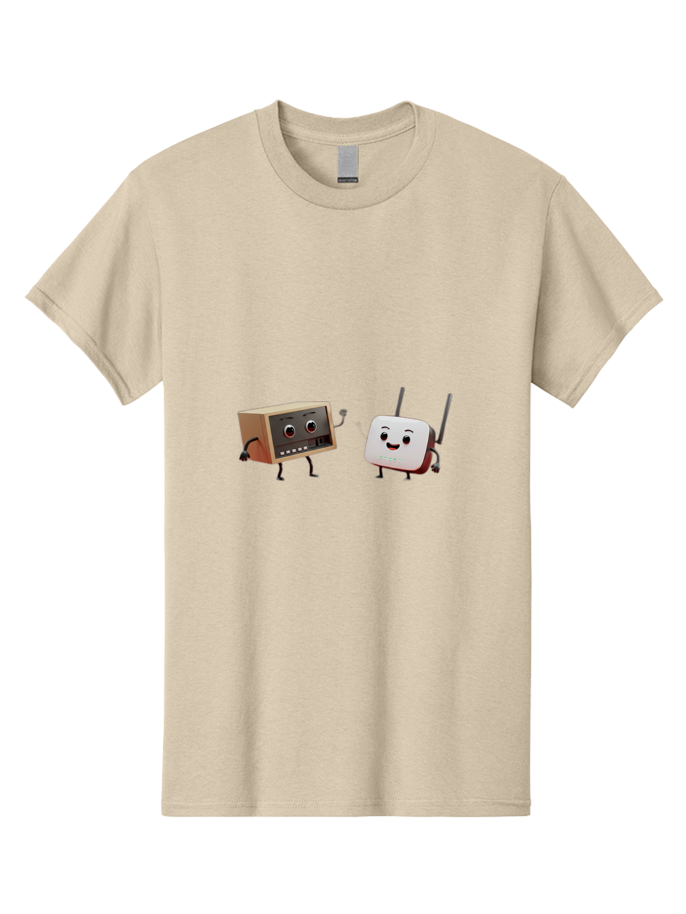Router-And-Radio Men'S Graphic Tee, 100% Cotton, Comfortable Casual Summer Wear, Machine Washable, Anthropomorphic Router, Anthropomorphic Radio, Funny Characters, Cartoon Devices, Smiling Faces, Wireless Technology, Nostalgic Radio, Bab364