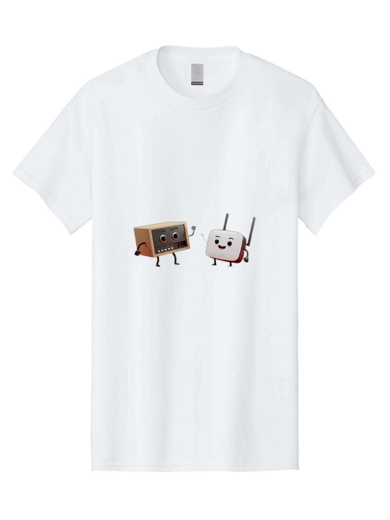 Router-And-Radio Men'S Graphic Tee, 100% Cotton, Comfortable Casual Summer Wear, Machine Washable, Anthropomorphic Router, Anthropomorphic Radio, Funny Characters, Cartoon Devices, Smiling Faces, Wireless Technology, Nostalgic Radio, Bab364