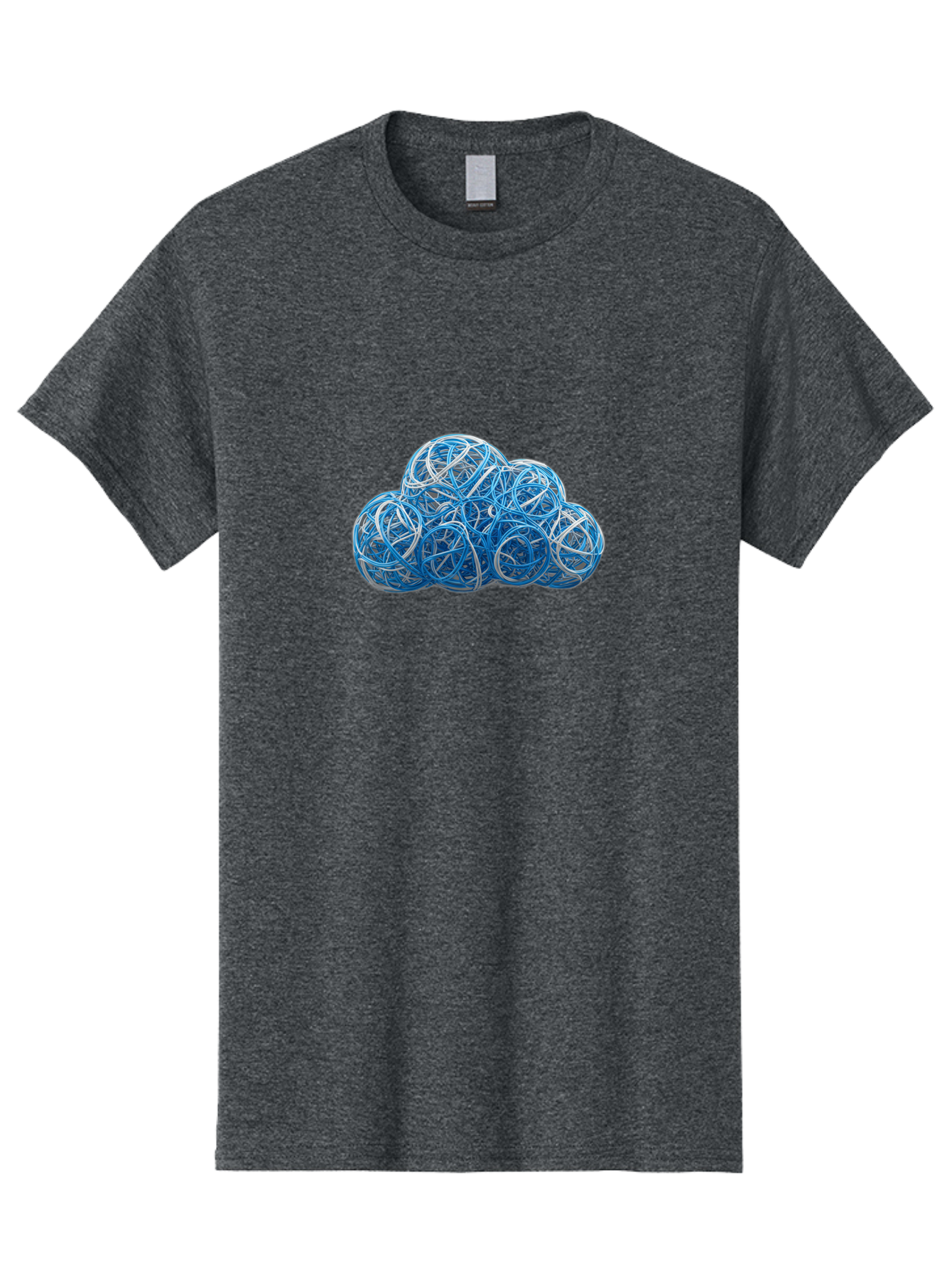 Rubber-Band-Cloud Men'S Graphic Tee, 100% Cotton, Comfortable Casual Summer Wear, Machine Washable, Blue Wires, Cloud Shape, Abstract Composition, Tangled Wires, Modern Design, Creative Art, Blue And White Hues, Spherical Forms, Bab365