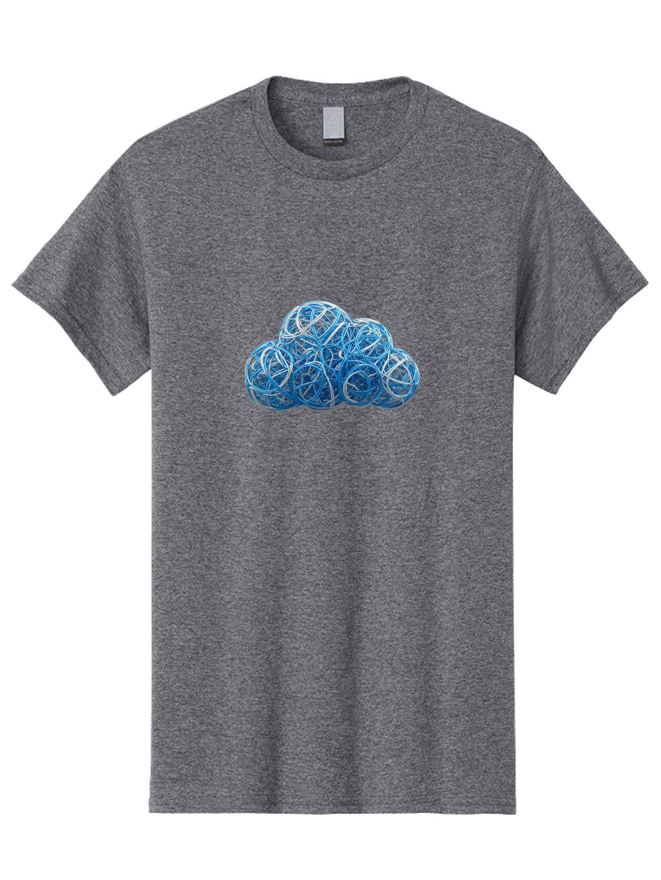 Rubber-Band-Cloud Men'S Graphic Tee, 100% Cotton, Comfortable Casual Summer Wear, Machine Washable, Blue Wires, Cloud Shape, Abstract Composition, Tangled Wires, Modern Design, Creative Art, Blue And White Hues, Spherical Forms, Bab365