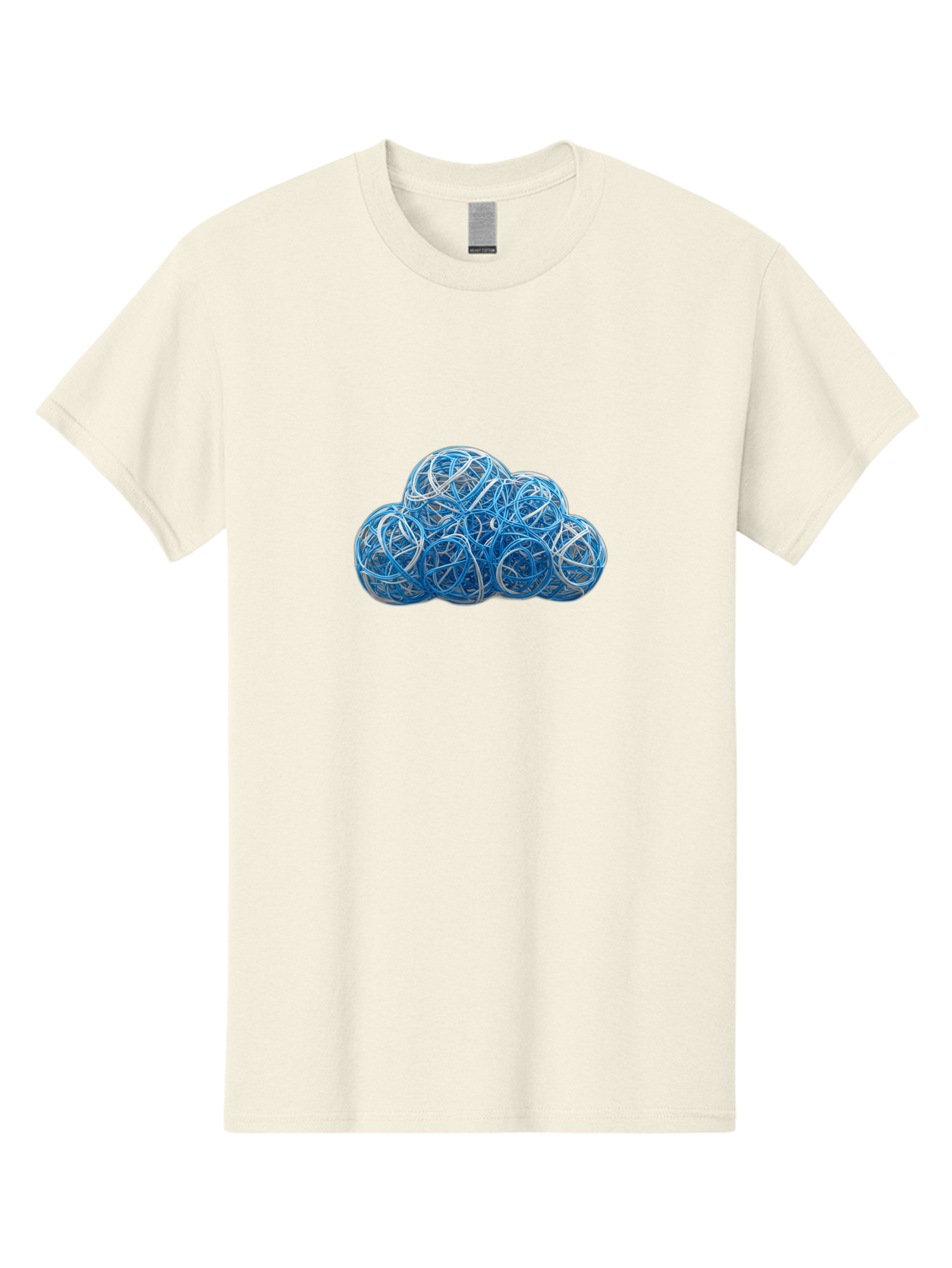 Rubber-Band-Cloud Men'S Graphic Tee, 100% Cotton, Comfortable Casual Summer Wear, Machine Washable, Blue Wires, Cloud Shape, Abstract Composition, Tangled Wires, Modern Design, Creative Art, Blue And White Hues, Spherical Forms, Bab365