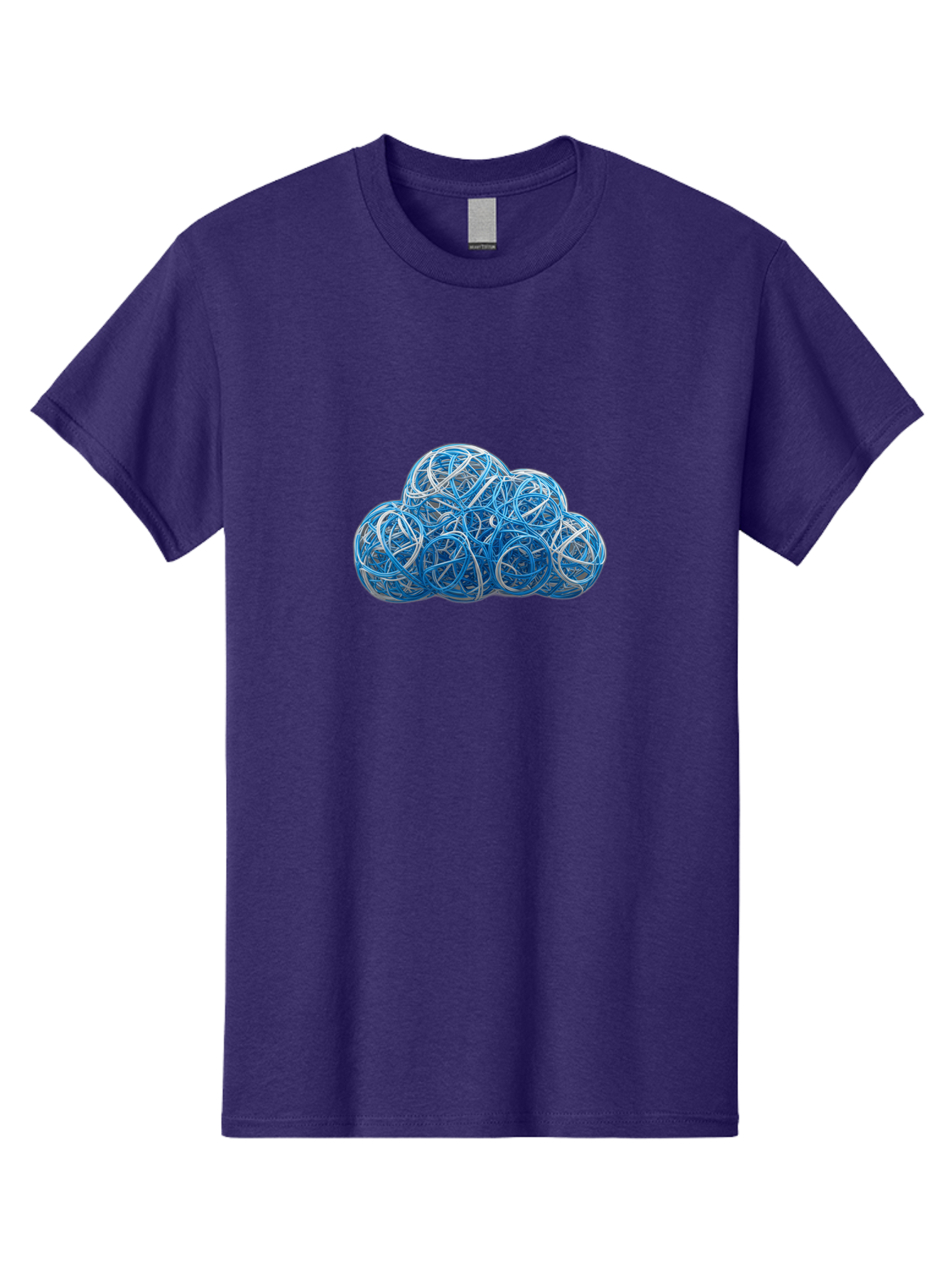 Rubber-Band-Cloud Men'S Graphic Tee, 100% Cotton, Comfortable Casual Summer Wear, Machine Washable, Blue Wires, Cloud Shape, Abstract Composition, Tangled Wires, Modern Design, Creative Art, Blue And White Hues, Spherical Forms, Bab365