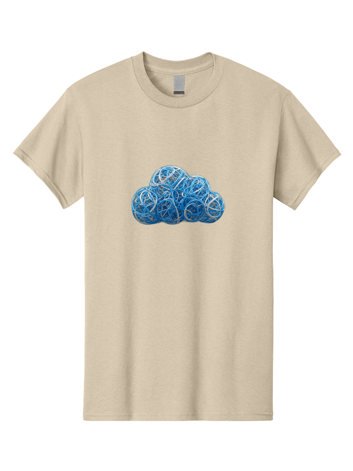 Rubber-Band-Cloud Men'S Graphic Tee, 100% Cotton, Comfortable Casual Summer Wear, Machine Washable, Blue Wires, Cloud Shape, Abstract Composition, Tangled Wires, Modern Design, Creative Art, Blue And White Hues, Spherical Forms, Bab365