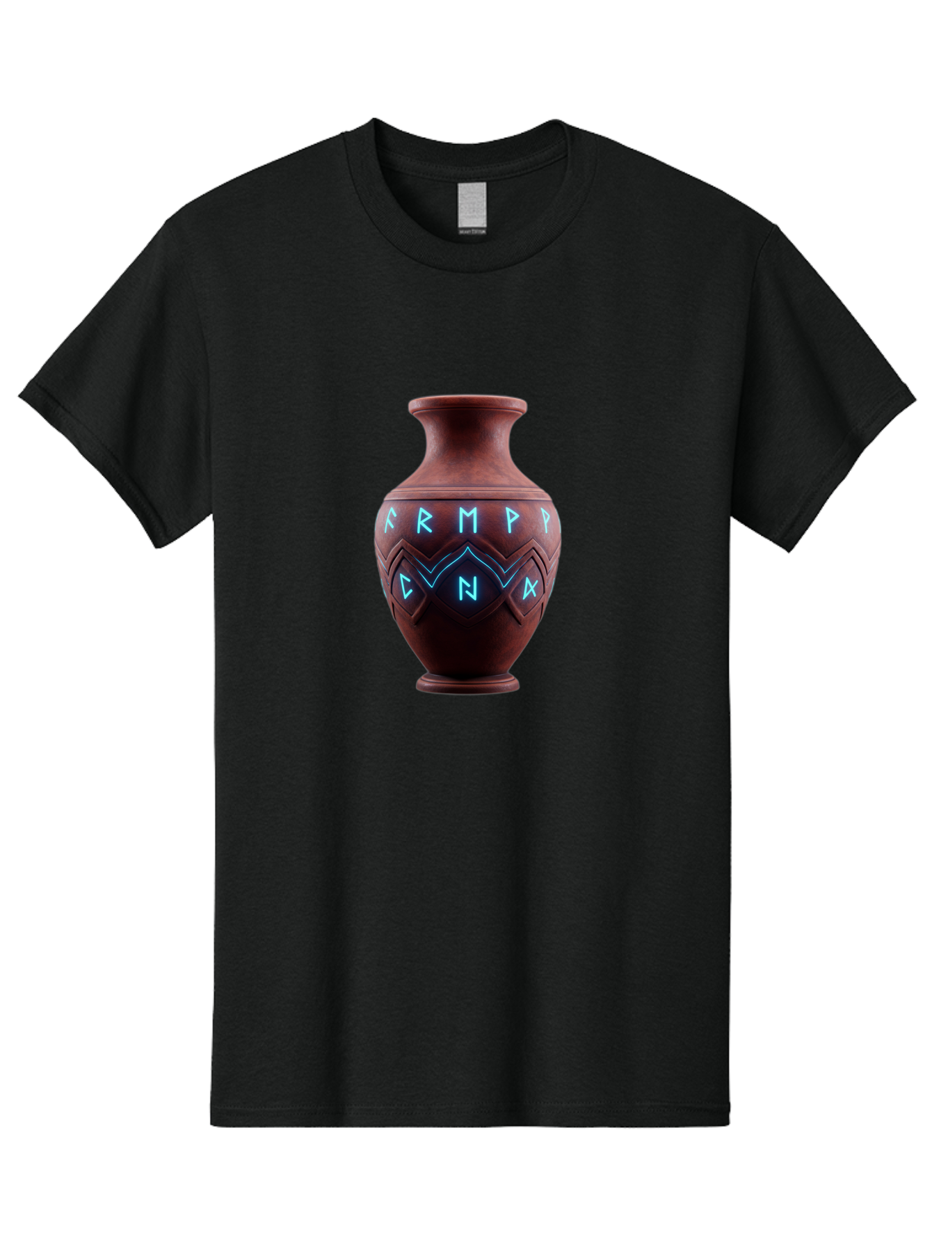 Runic-Vase Men'S Graphic Tee, 100% Cotton, Comfortable Casual Summer Wear, Machine Washable, Ancient Pottery, Clay Vase, Mysterious Symbols, Glowing Blue Letters, Armp Cna, Tribal Art, Glowing Neon, Symbolic Vase, Ancient Artifact, Bab366