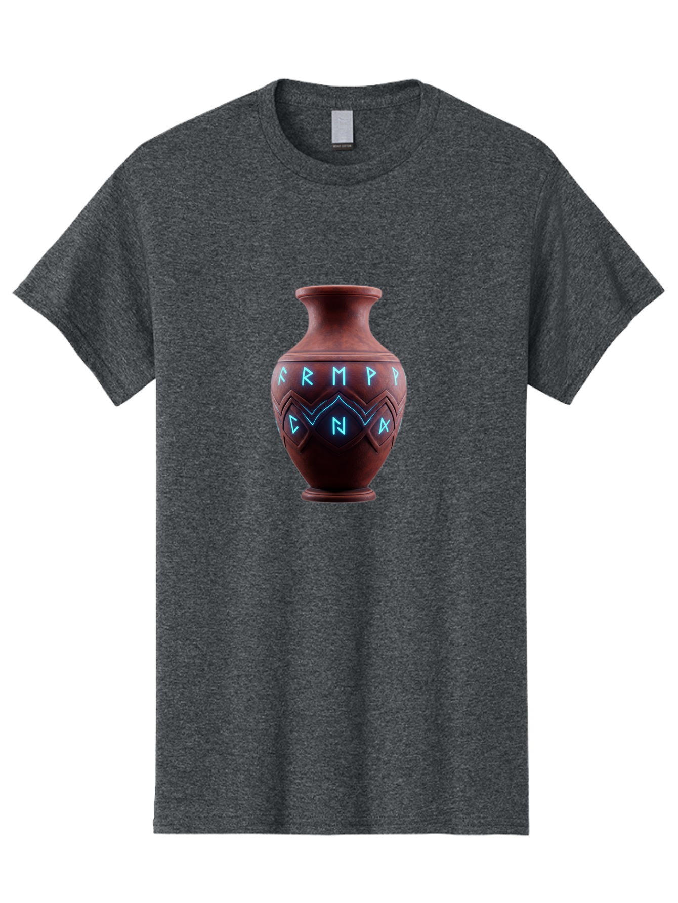 Runic-Vase Men'S Graphic Tee, 100% Cotton, Comfortable Casual Summer Wear, Machine Washable, Ancient Pottery, Clay Vase, Mysterious Symbols, Glowing Blue Letters, Armp Cna, Tribal Art, Glowing Neon, Symbolic Vase, Ancient Artifact, Bab366