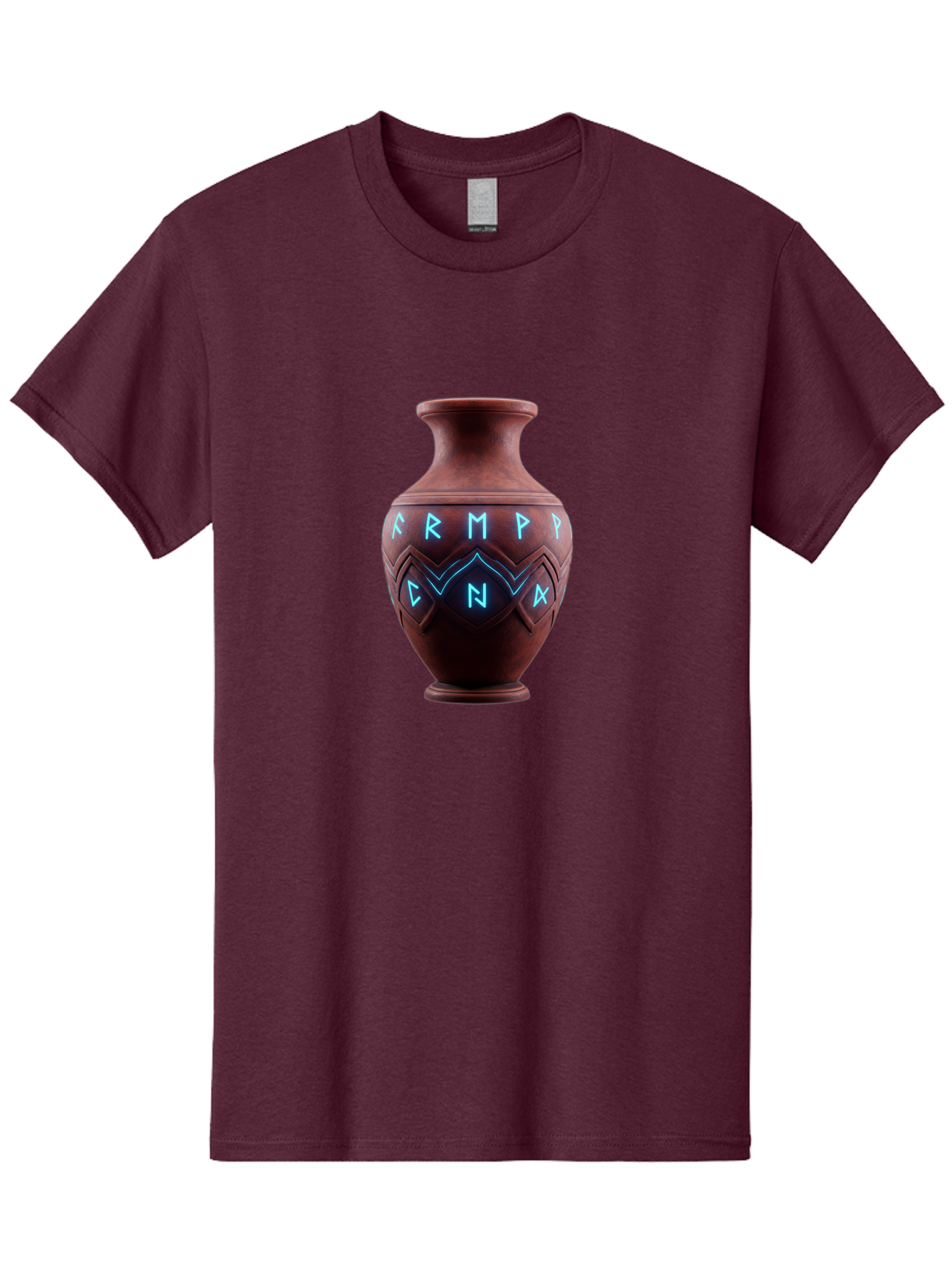 Runic-Vase Men'S Graphic Tee, 100% Cotton, Comfortable Casual Summer Wear, Machine Washable, Ancient Pottery, Clay Vase, Mysterious Symbols, Glowing Blue Letters, Armp Cna, Tribal Art, Glowing Neon, Symbolic Vase, Ancient Artifact, Bab366