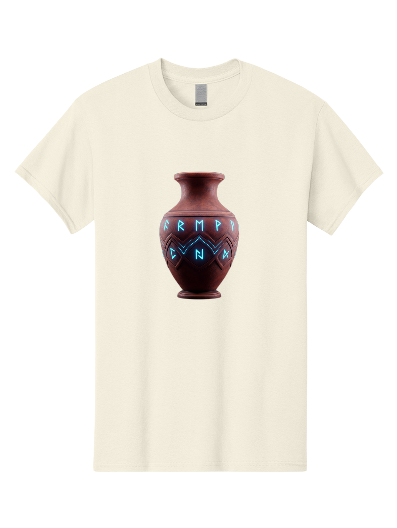 Runic-Vase Men'S Graphic Tee, 100% Cotton, Comfortable Casual Summer Wear, Machine Washable, Ancient Pottery, Clay Vase, Mysterious Symbols, Glowing Blue Letters, Armp Cna, Tribal Art, Glowing Neon, Symbolic Vase, Ancient Artifact, Bab366