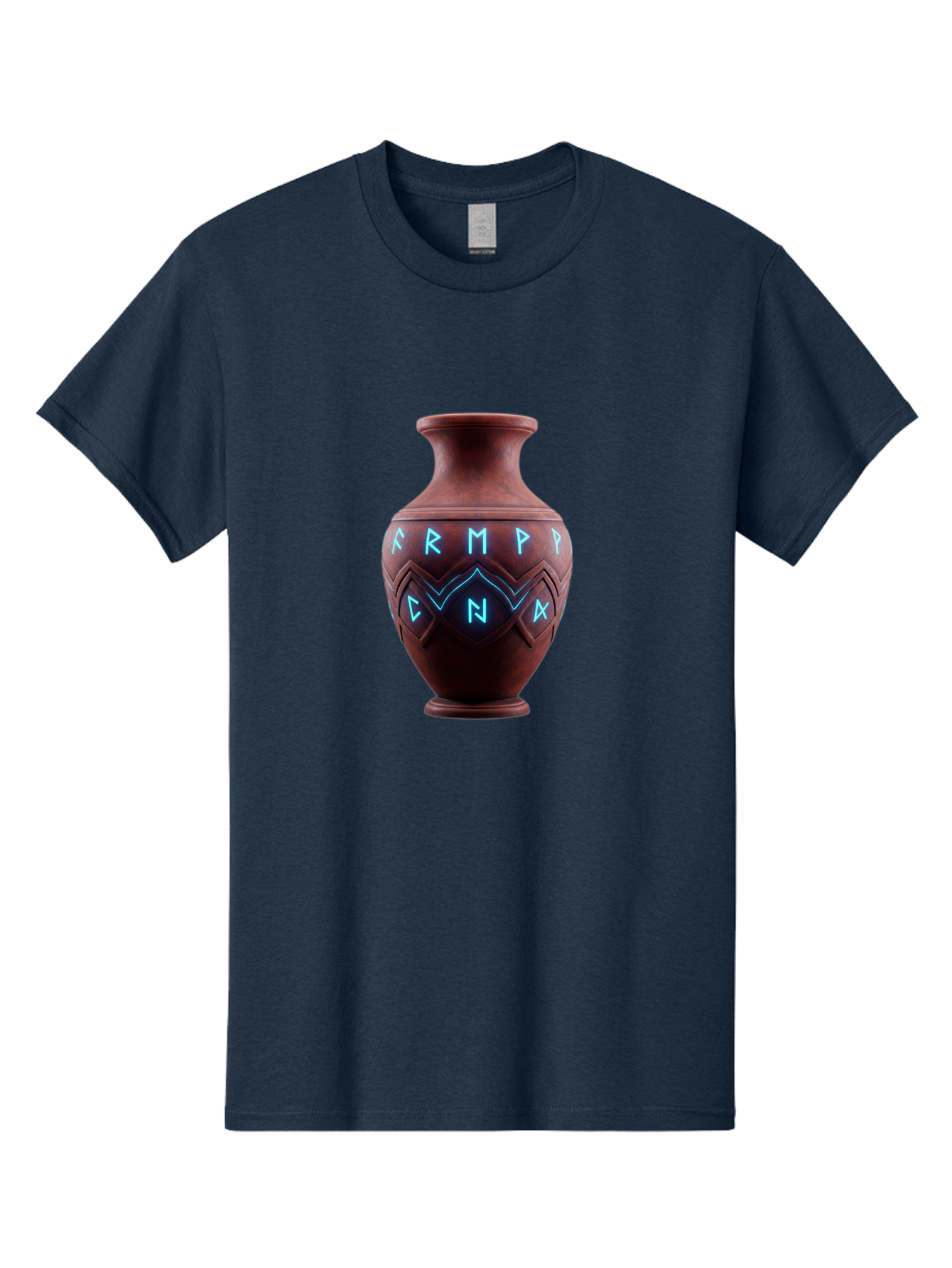 Runic-Vase Men'S Graphic Tee, 100% Cotton, Comfortable Casual Summer Wear, Machine Washable, Ancient Pottery, Clay Vase, Mysterious Symbols, Glowing Blue Letters, Armp Cna, Tribal Art, Glowing Neon, Symbolic Vase, Ancient Artifact, Bab366