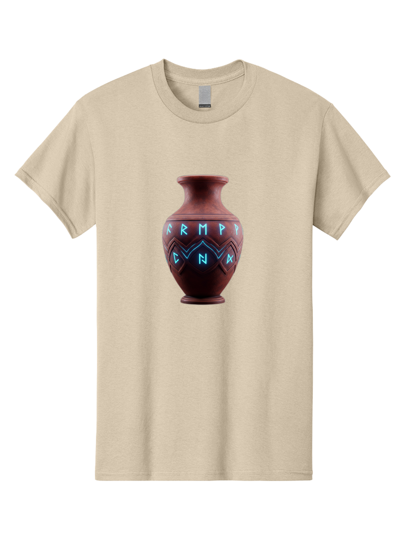 Runic-Vase Men'S Graphic Tee, 100% Cotton, Comfortable Casual Summer Wear, Machine Washable, Ancient Pottery, Clay Vase, Mysterious Symbols, Glowing Blue Letters, Armp Cna, Tribal Art, Glowing Neon, Symbolic Vase, Ancient Artifact, Bab366