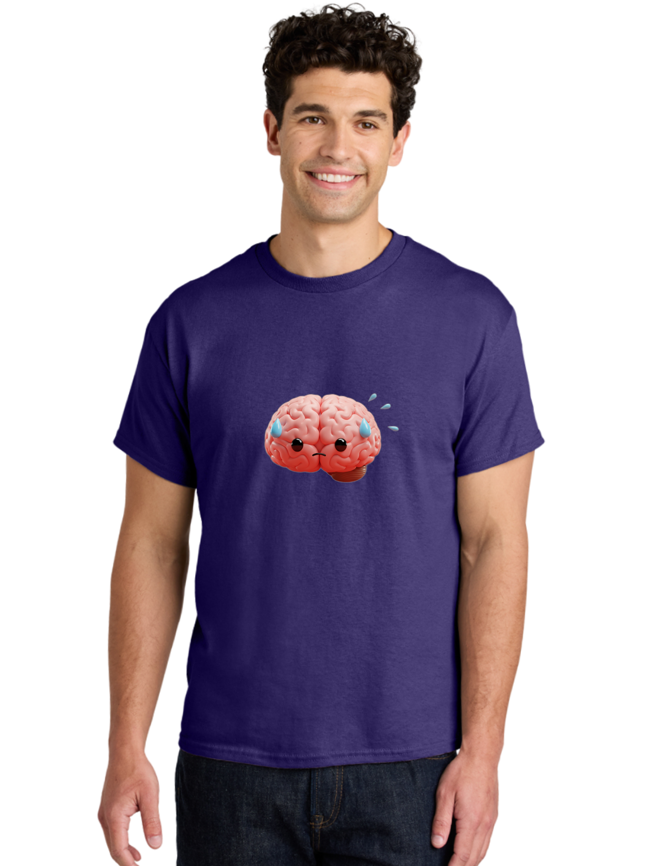 Sad-Brain-1 Men'S Graphic Tee, 100% Cotton, Comfortable Casual Summer Wear, Machine Washable, Sad Brain, Brain With Face, Frowning Brain, Frustrated Thinking, Mental Health, Emotional Brain, Crying Brain, Sad Emotions, Brain Drain, Bab367