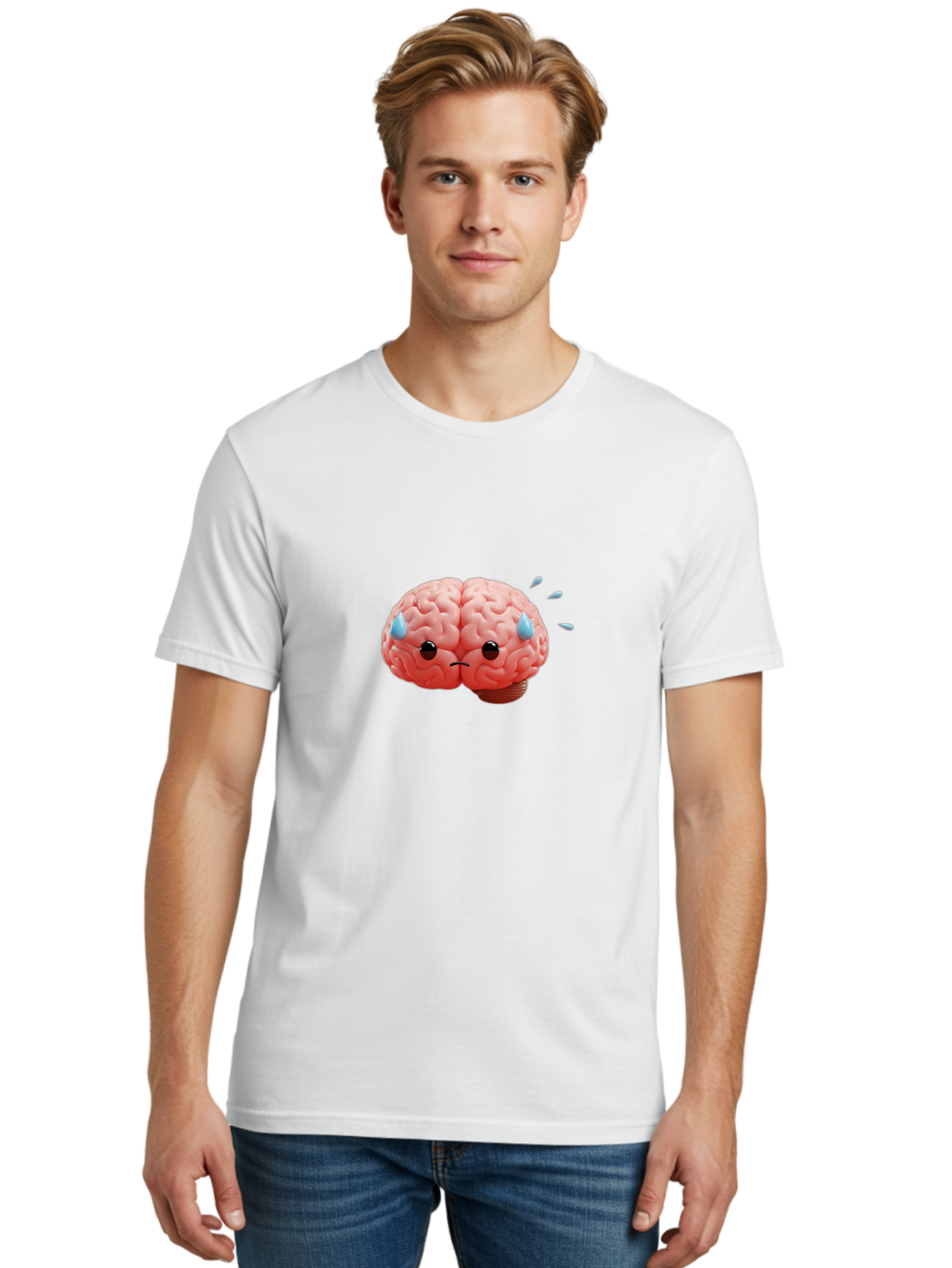 Sad-Brain-1 Men'S Graphic Tee, 100% Cotton, Comfortable Casual Summer Wear, Machine Washable, Sad Brain, Brain With Face, Frowning Brain, Frustrated Thinking, Mental Health, Emotional Brain, Crying Brain, Sad Emotions, Brain Drain, Bab367