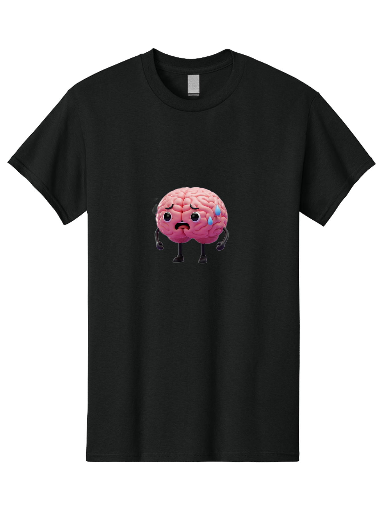 Sad-Brain-2 Men'S Graphic Tee, 100% Cotton, Comfortable Casual Summer Wear, Machine Washable, Cartoon Brain, Sad Face, Blue Tears, Thinking Problems, Mental Struggle, Negative Emotions, Anxiety Feelings Bab368
