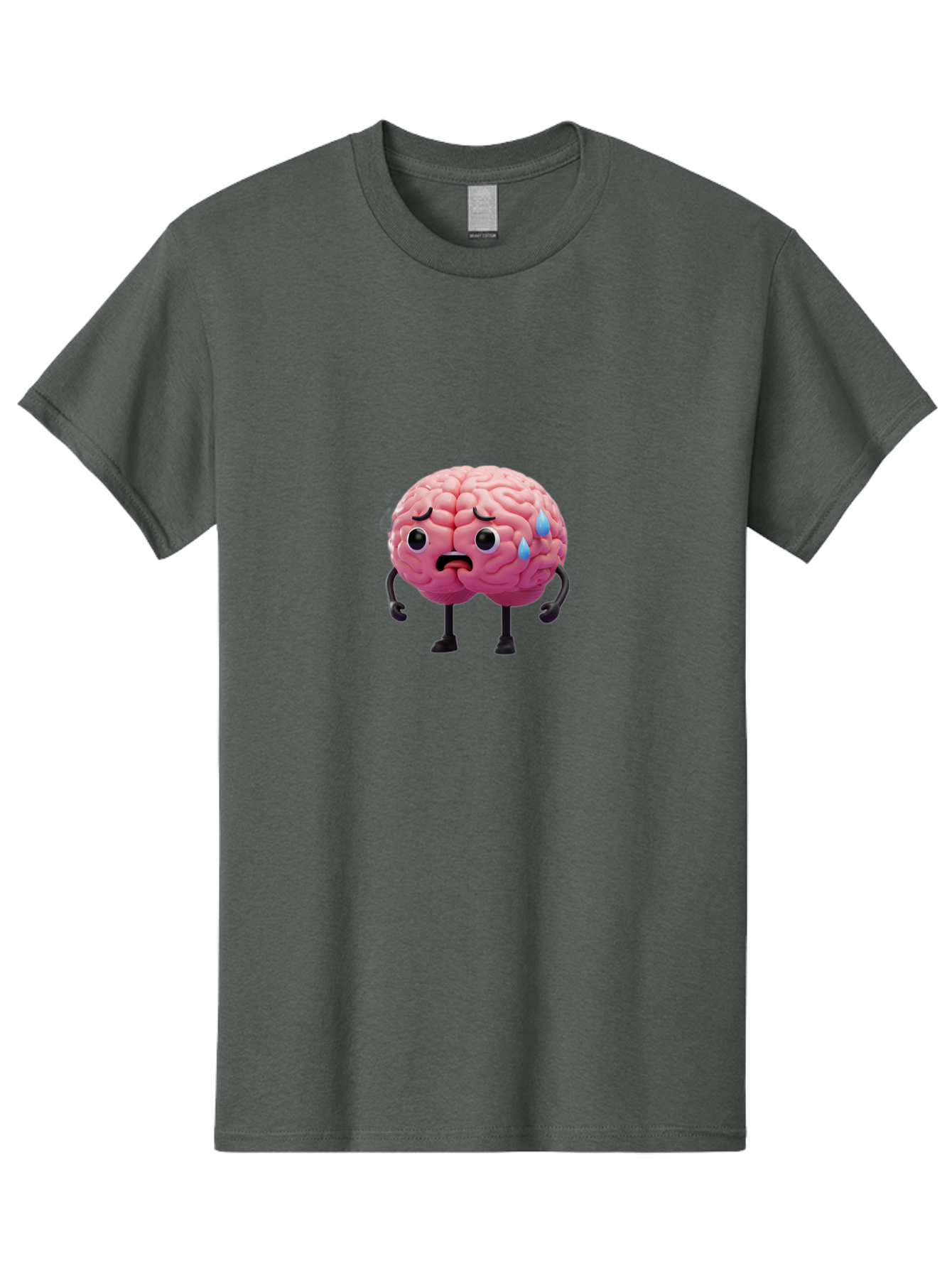 Sad-Brain-2 Men'S Graphic Tee, 100% Cotton, Comfortable Casual Summer Wear, Machine Washable, Cartoon Brain, Sad Face, Blue Tears, Thinking Problems, Mental Struggle, Negative Emotions, Anxiety Feelings Bab368