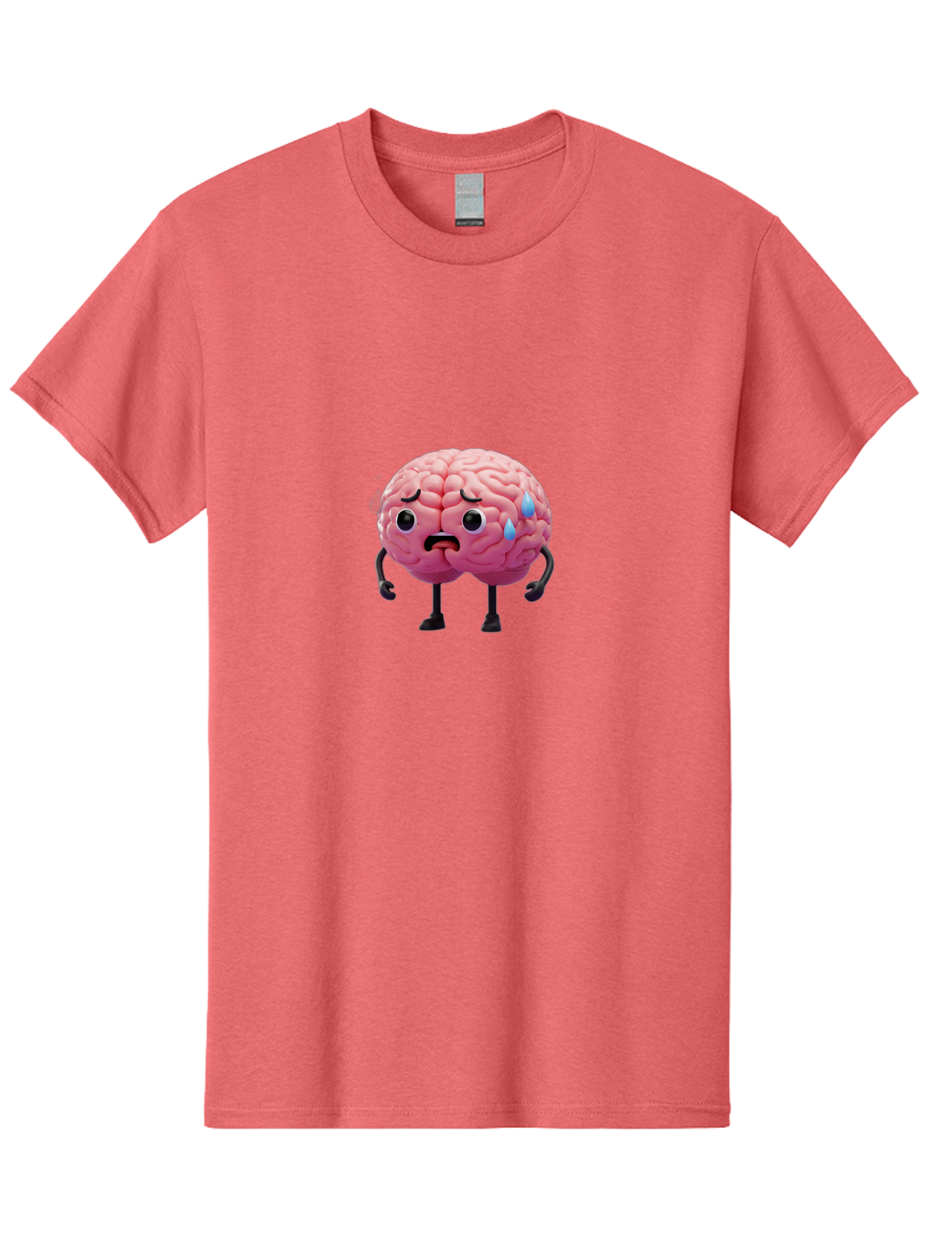 Sad-Brain-2 Men'S Graphic Tee, 100% Cotton, Comfortable Casual Summer Wear, Machine Washable, Cartoon Brain, Sad Face, Blue Tears, Thinking Problems, Mental Struggle, Negative Emotions, Anxiety Feelings Bab368