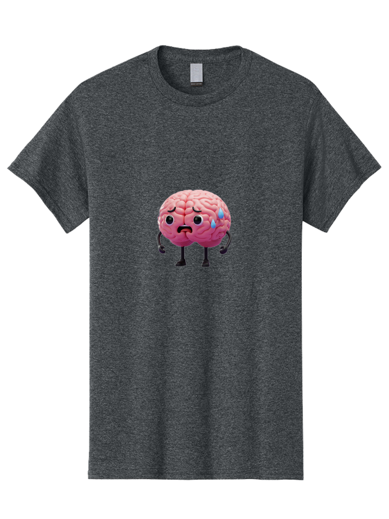 Sad-Brain-2 Men'S Graphic Tee, 100% Cotton, Comfortable Casual Summer Wear, Machine Washable, Cartoon Brain, Sad Face, Blue Tears, Thinking Problems, Mental Struggle, Negative Emotions, Anxiety Feelings Bab368