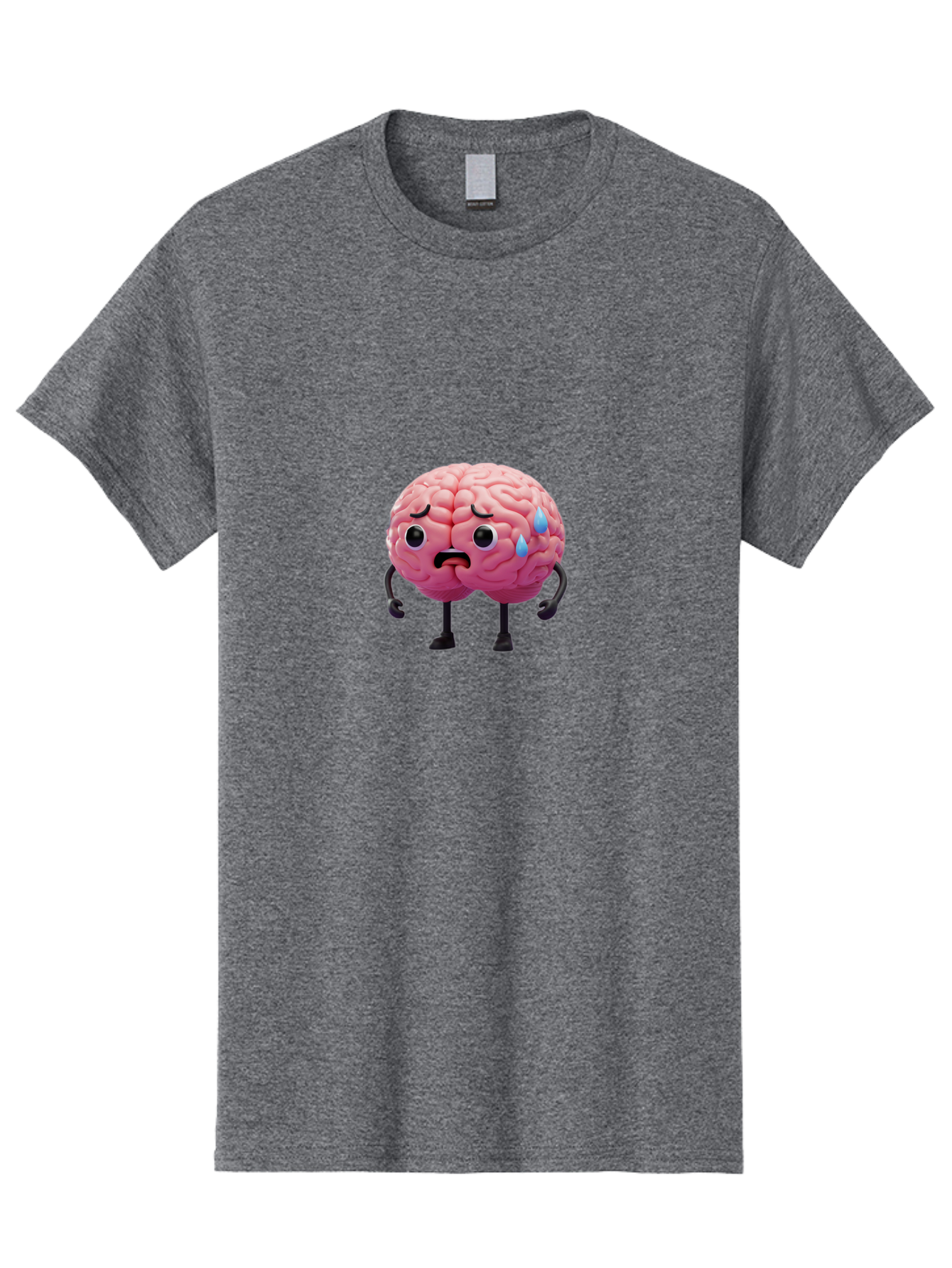 Sad-Brain-2 Men'S Graphic Tee, 100% Cotton, Comfortable Casual Summer Wear, Machine Washable, Cartoon Brain, Sad Face, Blue Tears, Thinking Problems, Mental Struggle, Negative Emotions, Anxiety Feelings Bab368