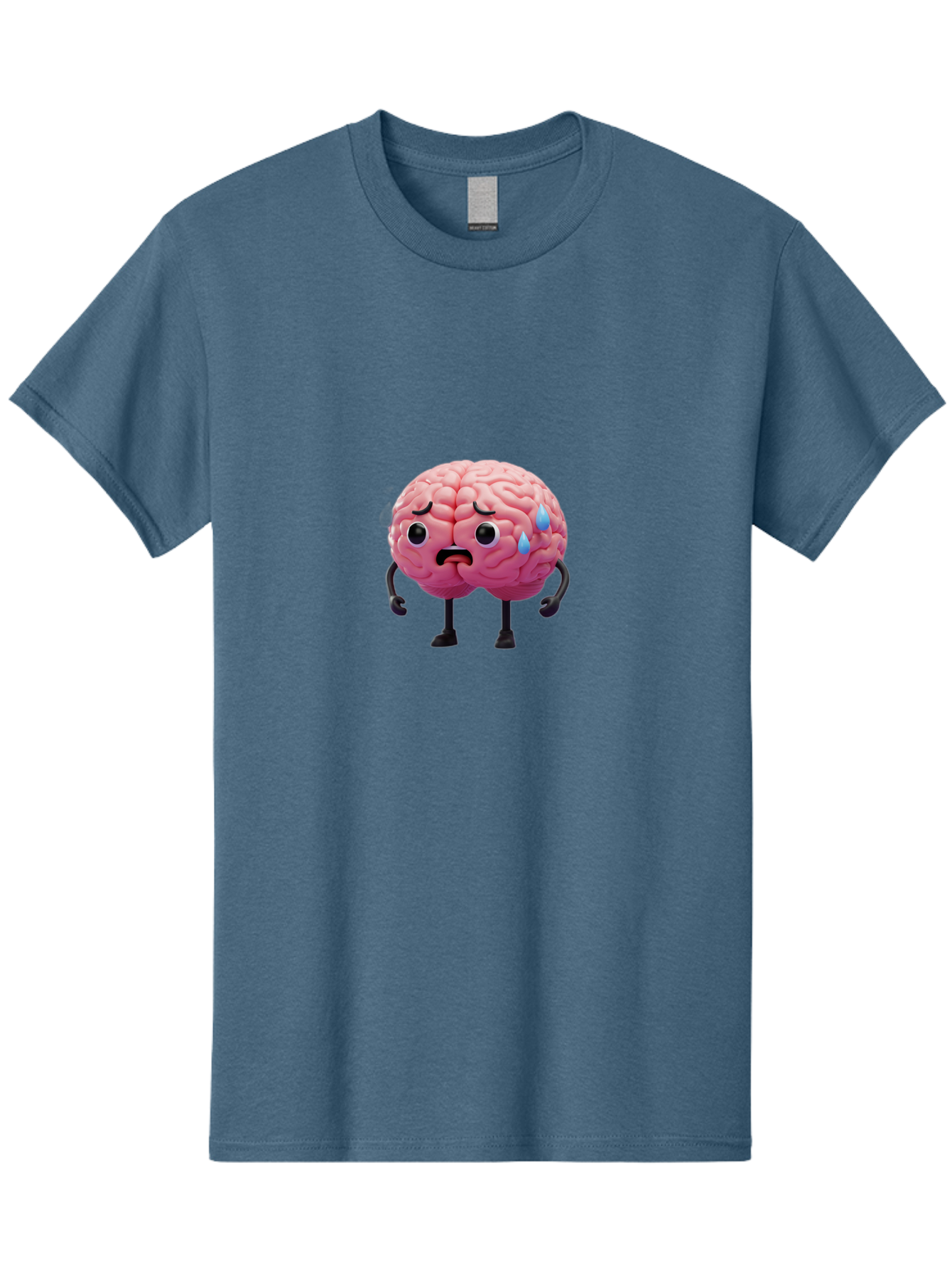 Sad-Brain-2 Men'S Graphic Tee, 100% Cotton, Comfortable Casual Summer Wear, Machine Washable, Cartoon Brain, Sad Face, Blue Tears, Thinking Problems, Mental Struggle, Negative Emotions, Anxiety Feelings Bab368