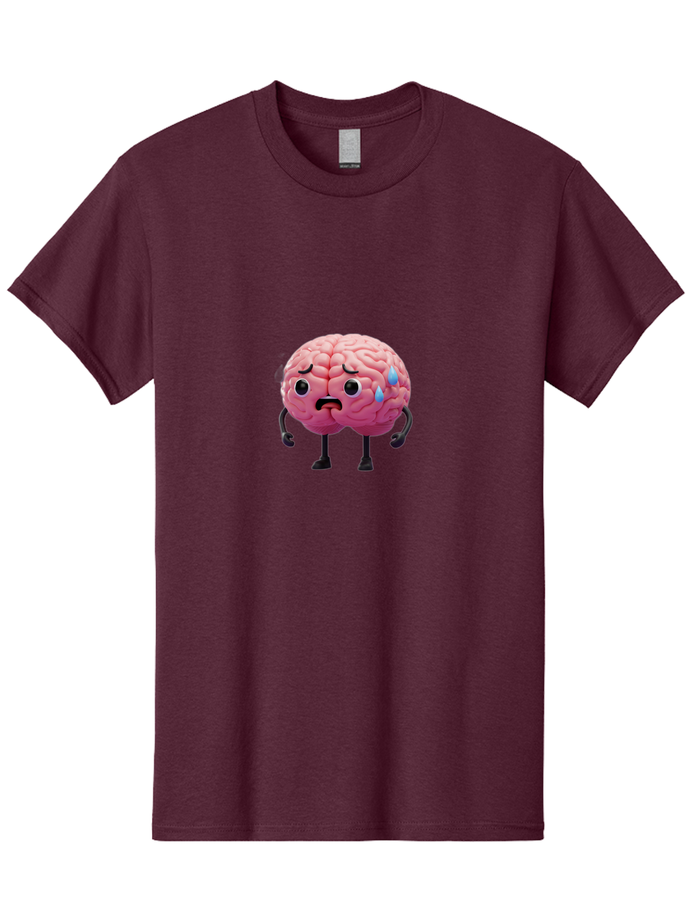 Sad-Brain-2 Men'S Graphic Tee, 100% Cotton, Comfortable Casual Summer Wear, Machine Washable, Cartoon Brain, Sad Face, Blue Tears, Thinking Problems, Mental Struggle, Negative Emotions, Anxiety Feelings Bab368
