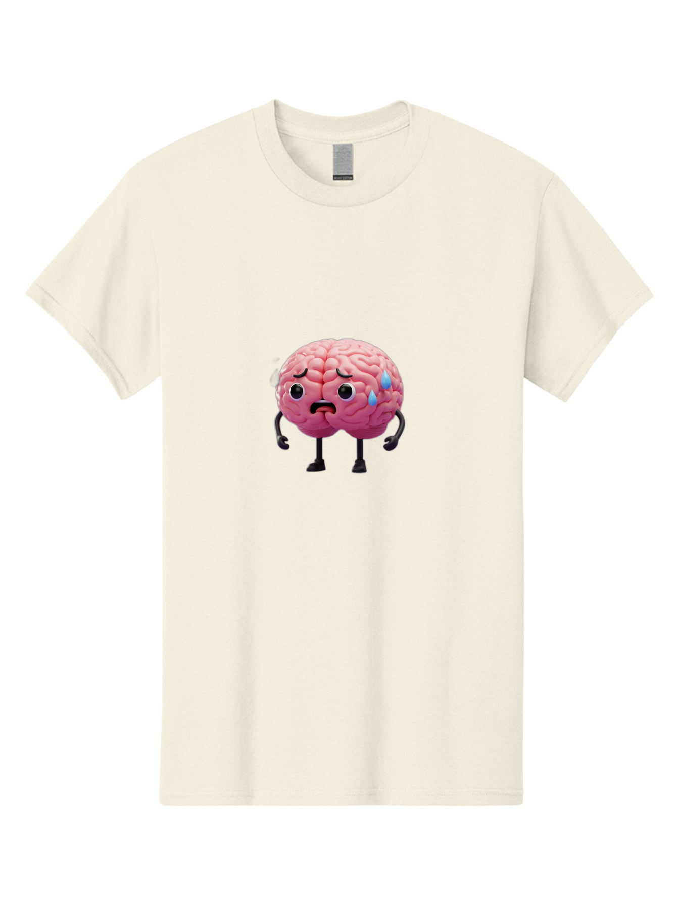 Sad-Brain-2 Men'S Graphic Tee, 100% Cotton, Comfortable Casual Summer Wear, Machine Washable, Cartoon Brain, Sad Face, Blue Tears, Thinking Problems, Mental Struggle, Negative Emotions, Anxiety Feelings Bab368