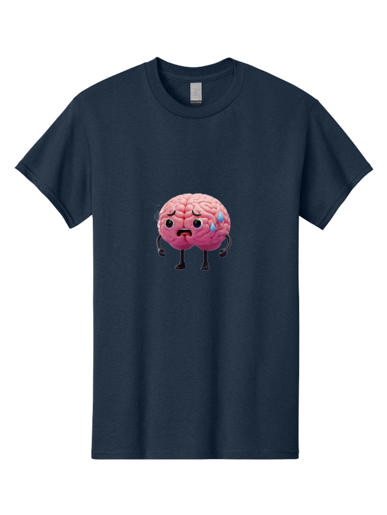 Sad-Brain-2 Men'S Graphic Tee, 100% Cotton, Comfortable Casual Summer Wear, Machine Washable, Cartoon Brain, Sad Face, Blue Tears, Thinking Problems, Mental Struggle, Negative Emotions, Anxiety Feelings Bab368