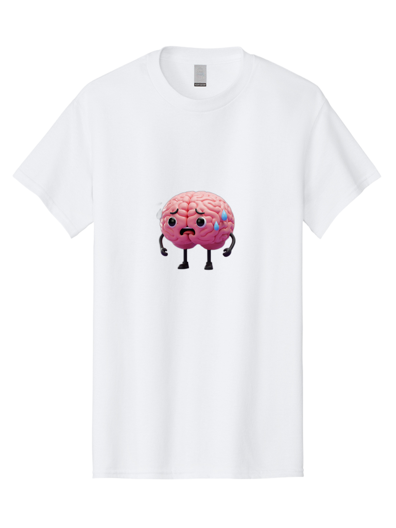 Sad-Brain-2 Men'S Graphic Tee, 100% Cotton, Comfortable Casual Summer Wear, Machine Washable, Cartoon Brain, Sad Face, Blue Tears, Thinking Problems, Mental Struggle, Negative Emotions, Anxiety Feelings Bab368
