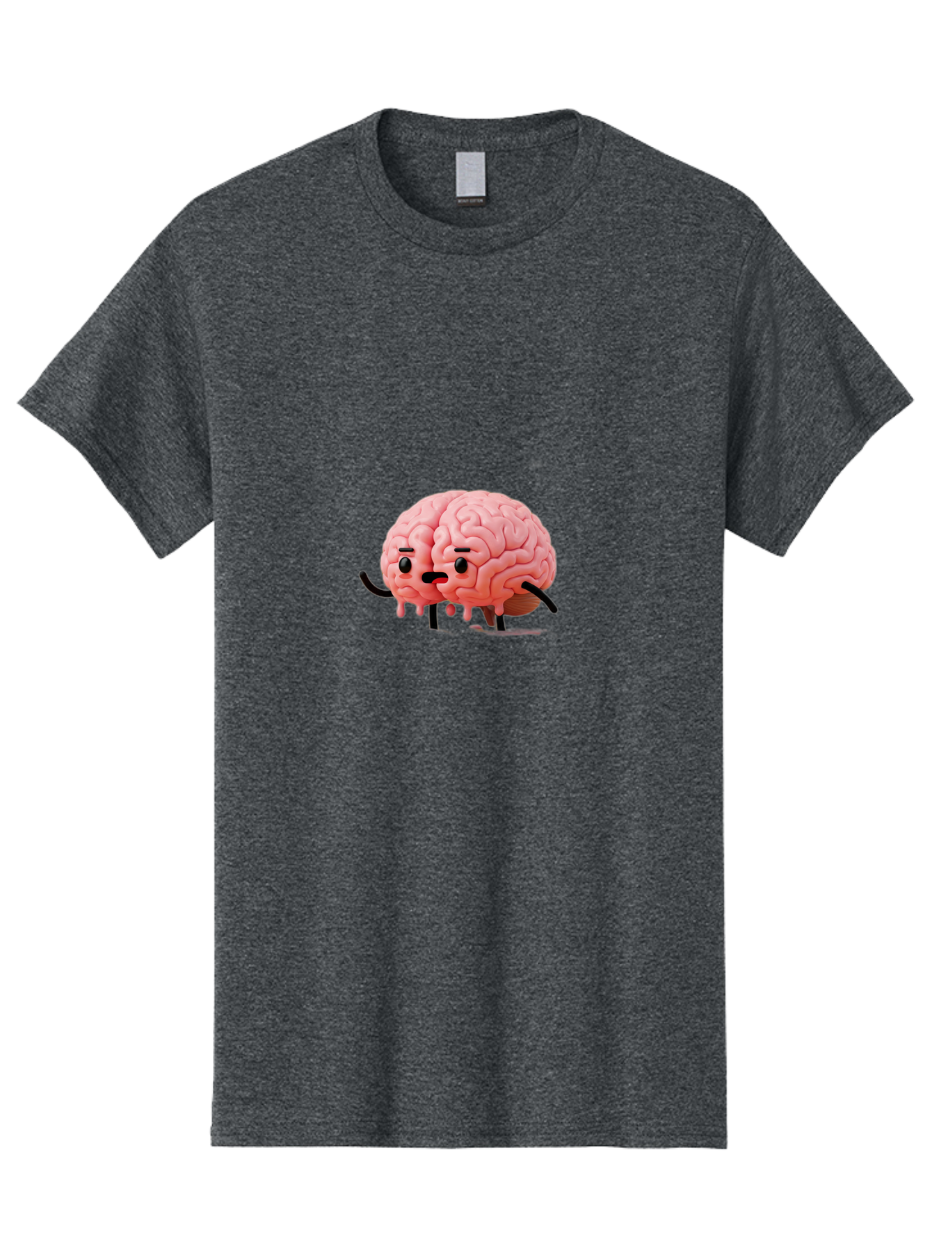 Sad-Brain-3 Men'S Graphic Tee, 100% Cotton, Comfortable Casual Summer Wear, Machine Washable, Cartoon Brain Character, Anthropomorphic Brain, Pink Brain Illustration, Brain With Face, Humorous Brain Design, Gooey Brain Texture, Thinking Brain, Bab369