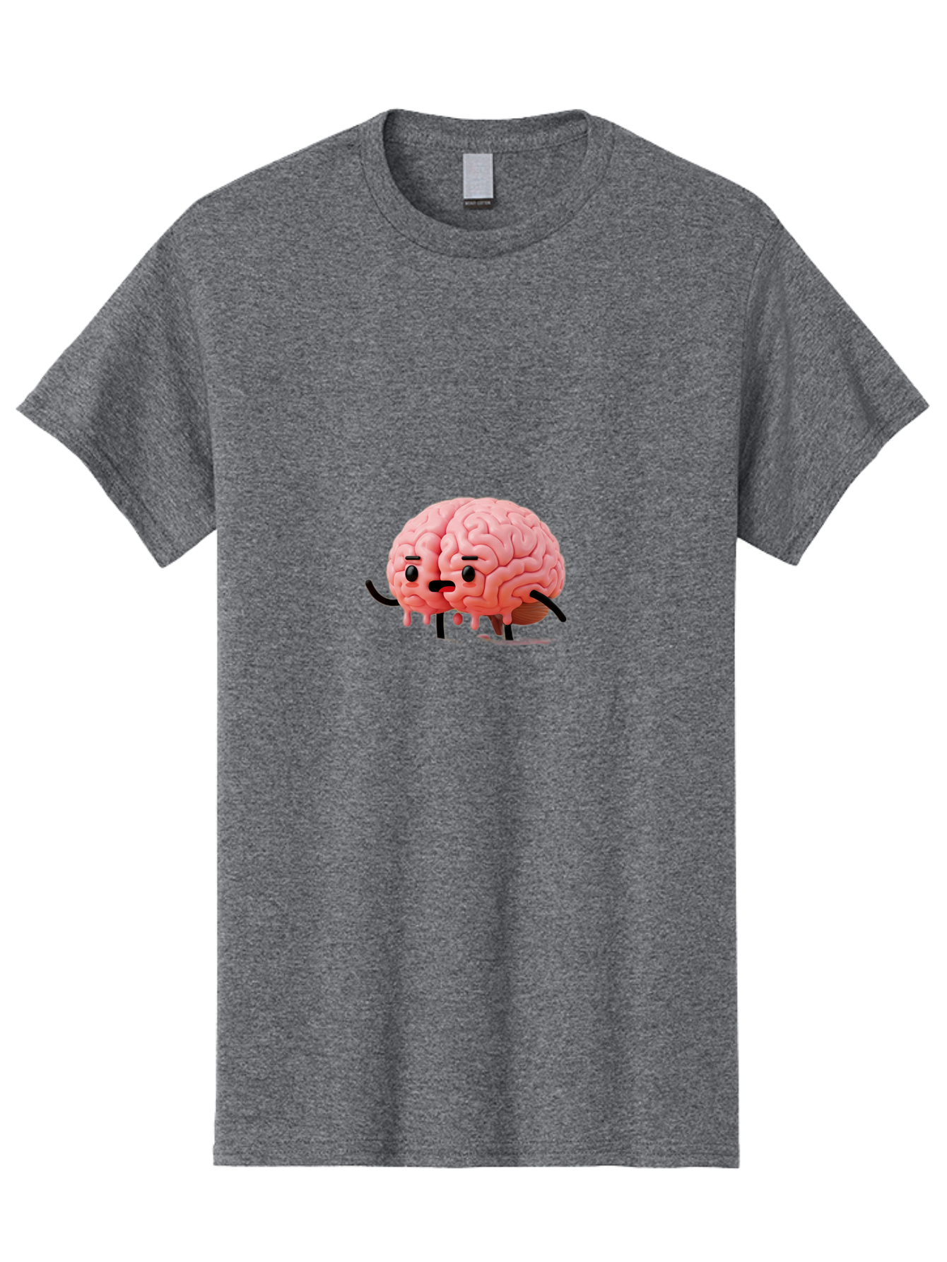 Sad-Brain-3 Men'S Graphic Tee, 100% Cotton, Comfortable Casual Summer Wear, Machine Washable, Cartoon Brain Character, Anthropomorphic Brain, Pink Brain Illustration, Brain With Face, Humorous Brain Design, Gooey Brain Texture, Thinking Brain, Bab369