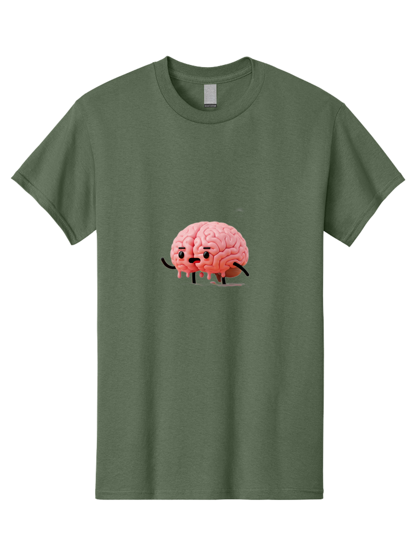 Sad-Brain-3 Men'S Graphic Tee, 100% Cotton, Comfortable Casual Summer Wear, Machine Washable, Cartoon Brain Character, Anthropomorphic Brain, Pink Brain Illustration, Brain With Face, Humorous Brain Design, Gooey Brain Texture, Thinking Brain, Bab369