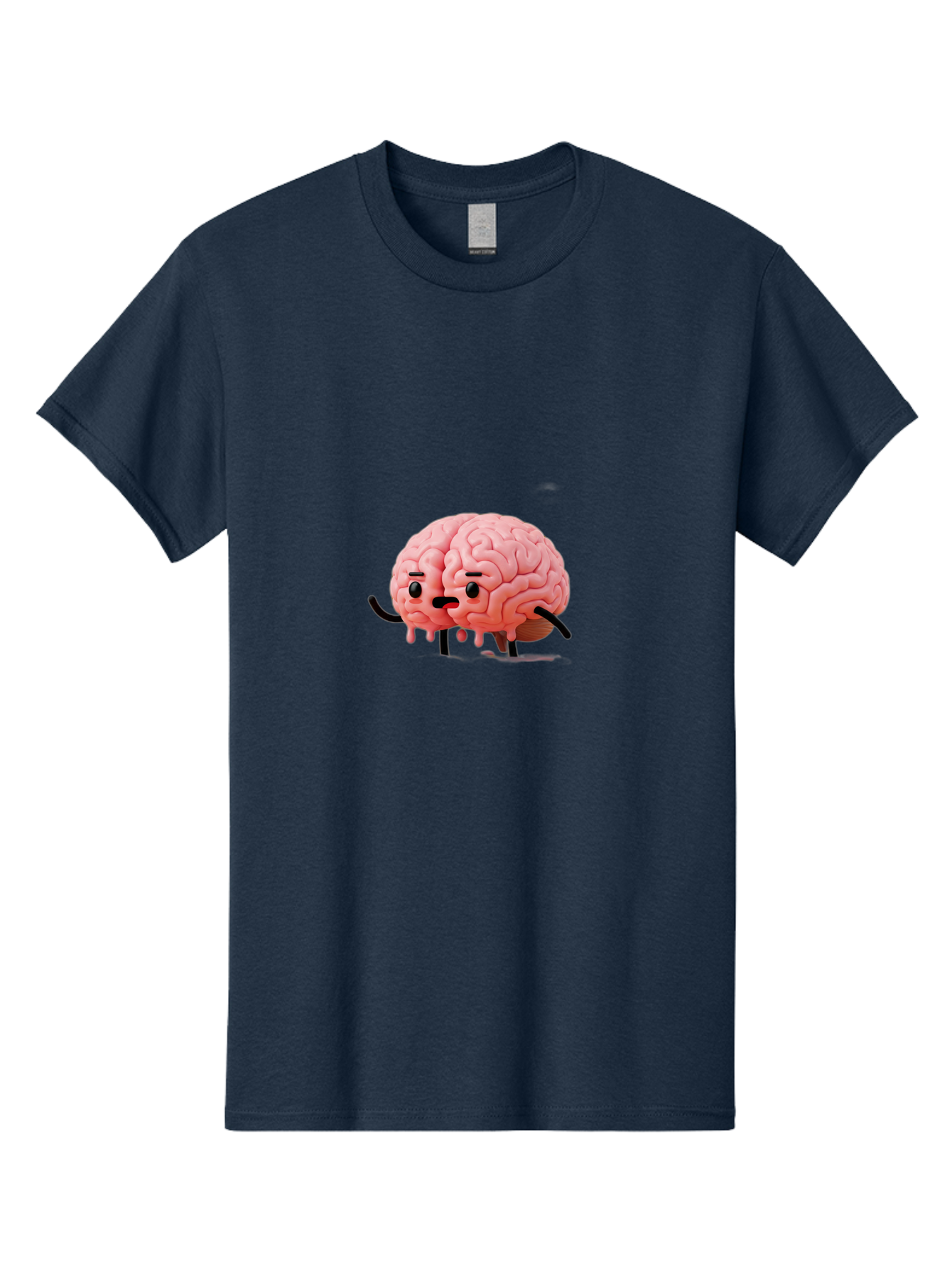 Sad-Brain-3 Men'S Graphic Tee, 100% Cotton, Comfortable Casual Summer Wear, Machine Washable, Cartoon Brain Character, Anthropomorphic Brain, Pink Brain Illustration, Brain With Face, Humorous Brain Design, Gooey Brain Texture, Thinking Brain, Bab369