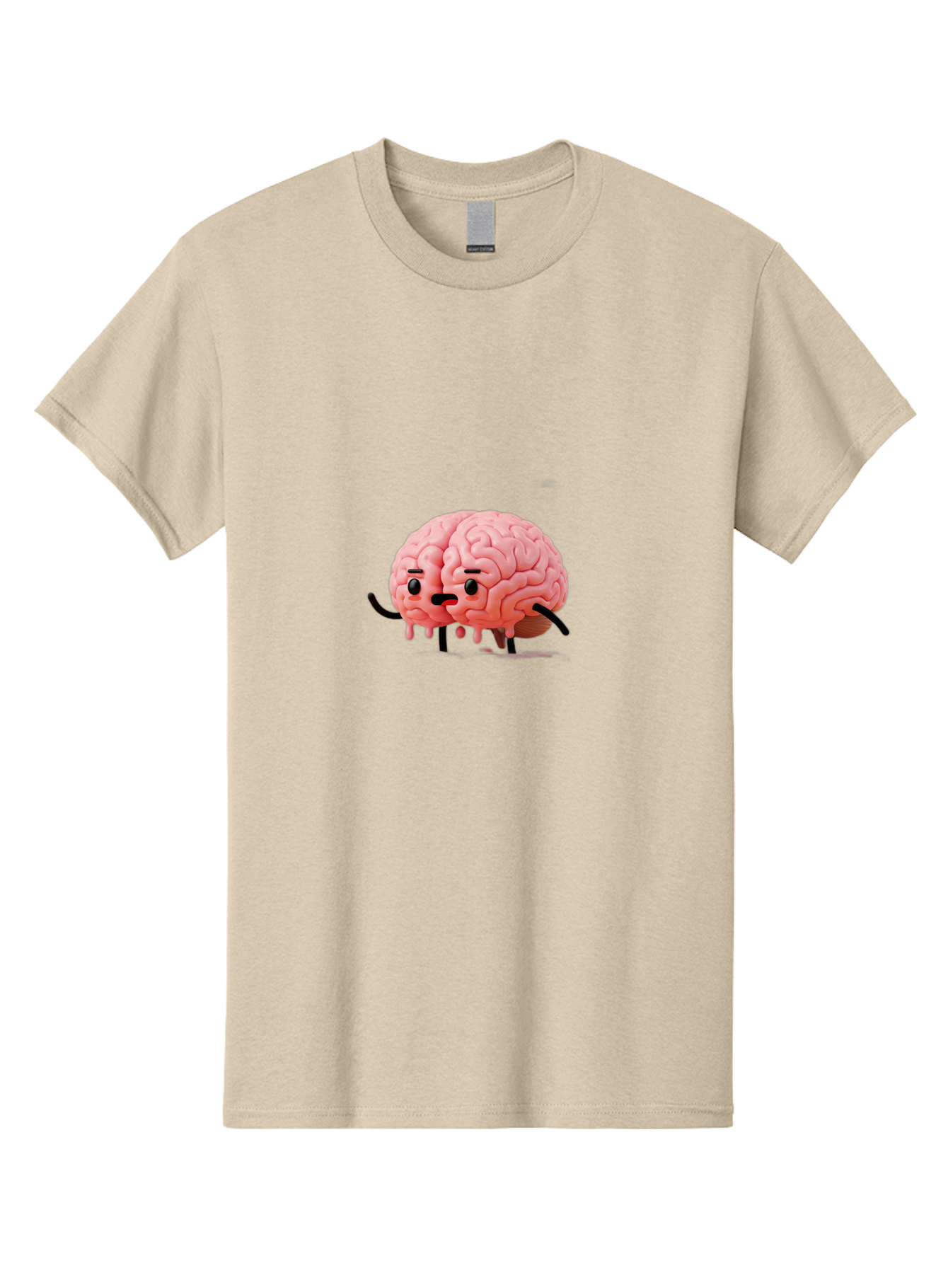 Sad-Brain-3 Men'S Graphic Tee, 100% Cotton, Comfortable Casual Summer Wear, Machine Washable, Cartoon Brain Character, Anthropomorphic Brain, Pink Brain Illustration, Brain With Face, Humorous Brain Design, Gooey Brain Texture, Thinking Brain, Bab369