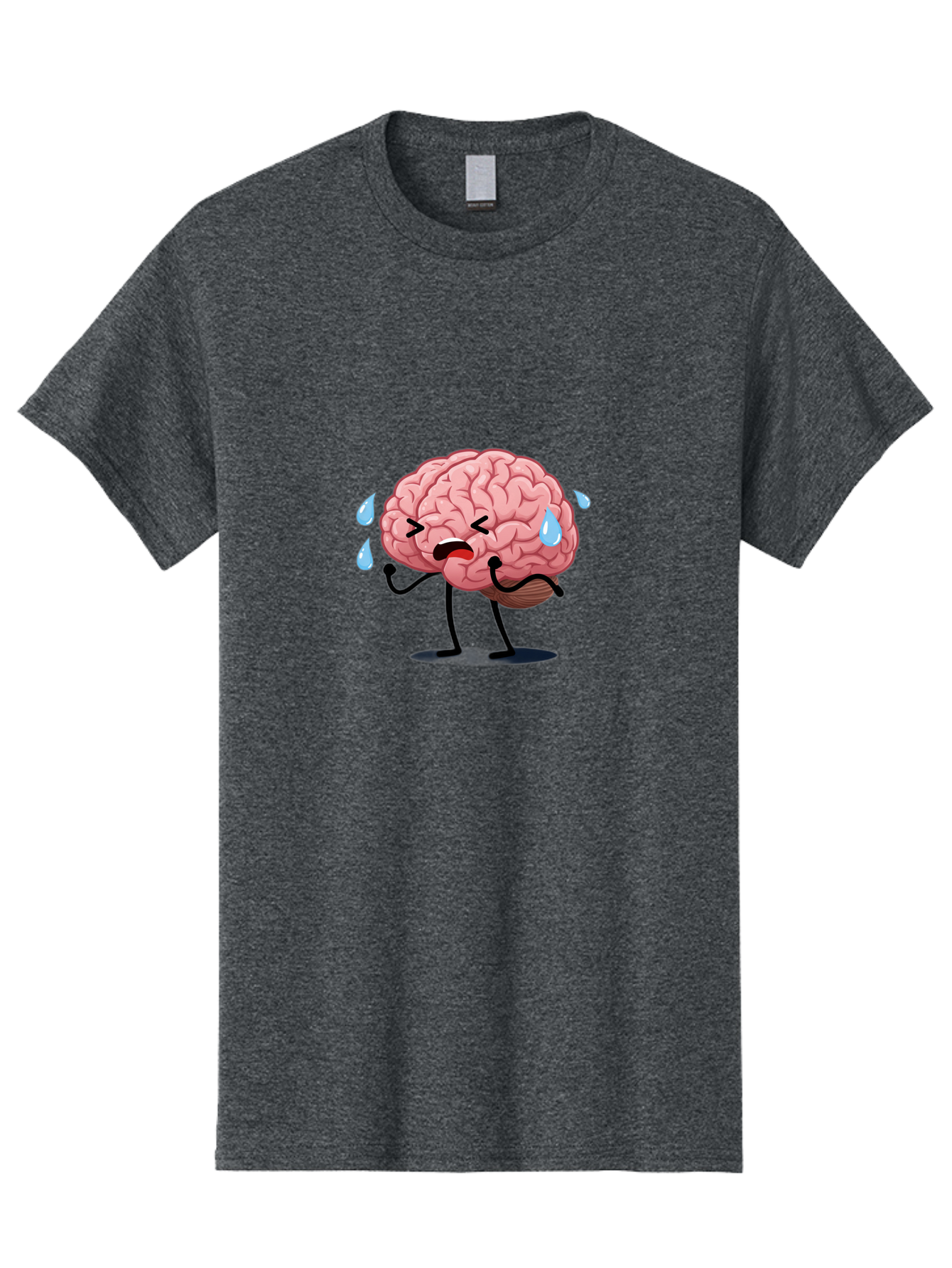 Sad-Brain-4 Men'S Graphic Tee, 100% Cotton, Comfortable Casual Summer Wear, Machine Washable, Tired Brain, Cartoon Character, Stressed Brain, Fatigue, Brain Drain, Mental Exhaustion, Overwhelmed, Anxiety, Stress Response, Emotional Distress, Bab370